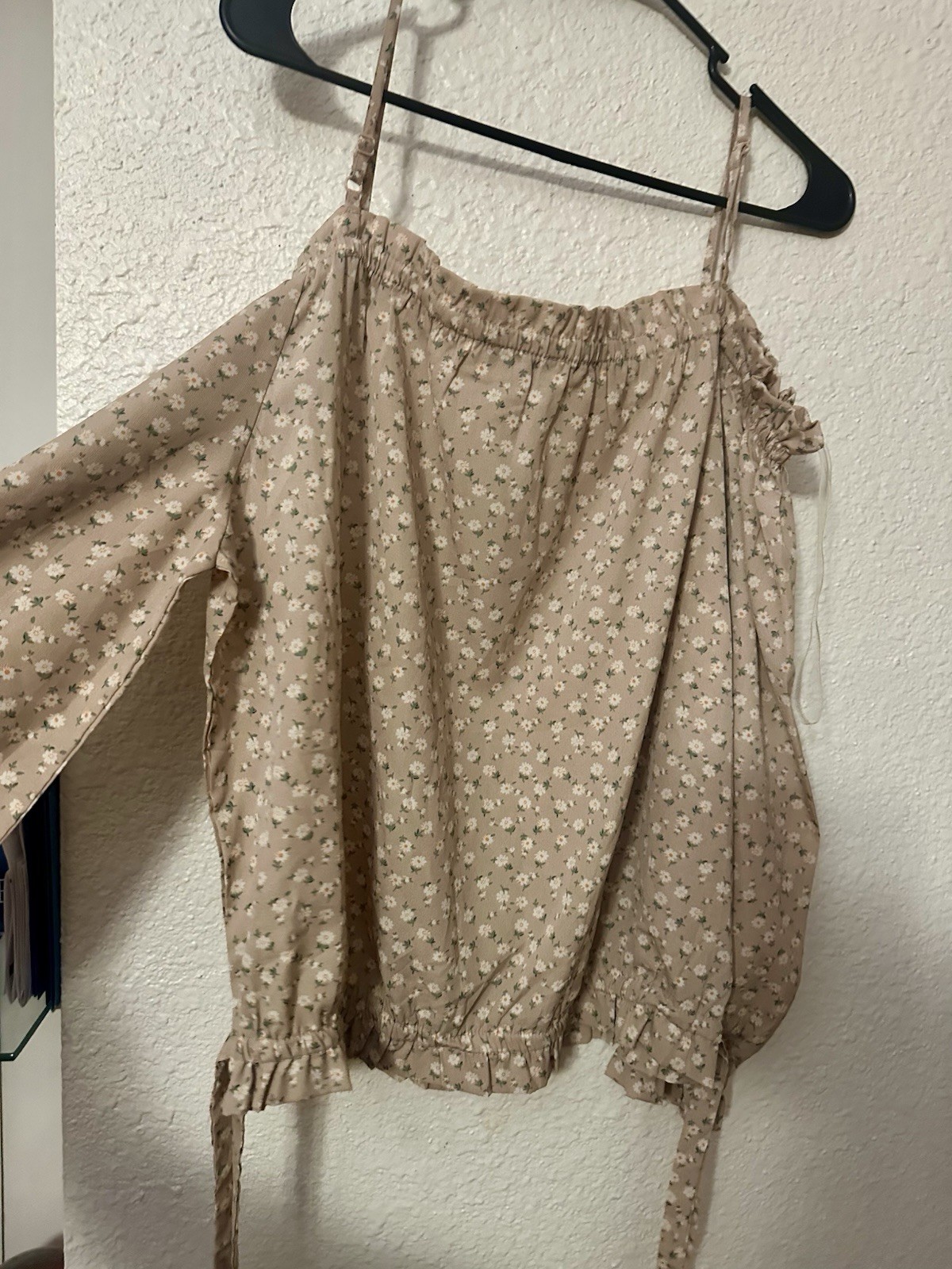 Zenobia Off-Shoulder Long Sleeve Floral Chiffon Ruffle Tie Blouse 2XL