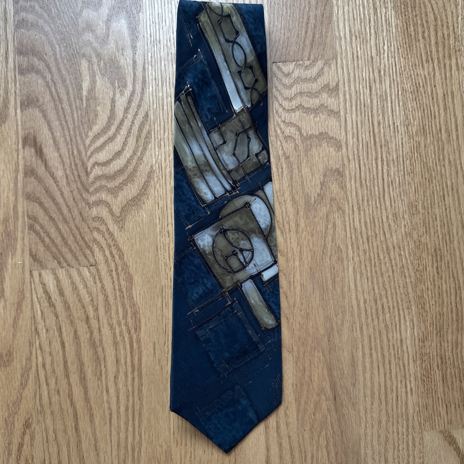 Robert Daskal Chicago Hand Painted Silk Tie Vintage Art To Wear Abstract 57”