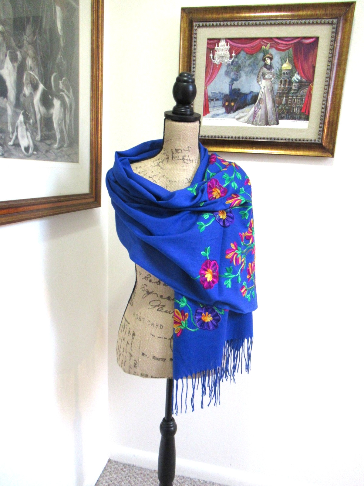 MEXICAN EMBROIDERED SOFT FRINGED SHAWL REBOZO WRAP 76 X 28 – MADE in MEXICO