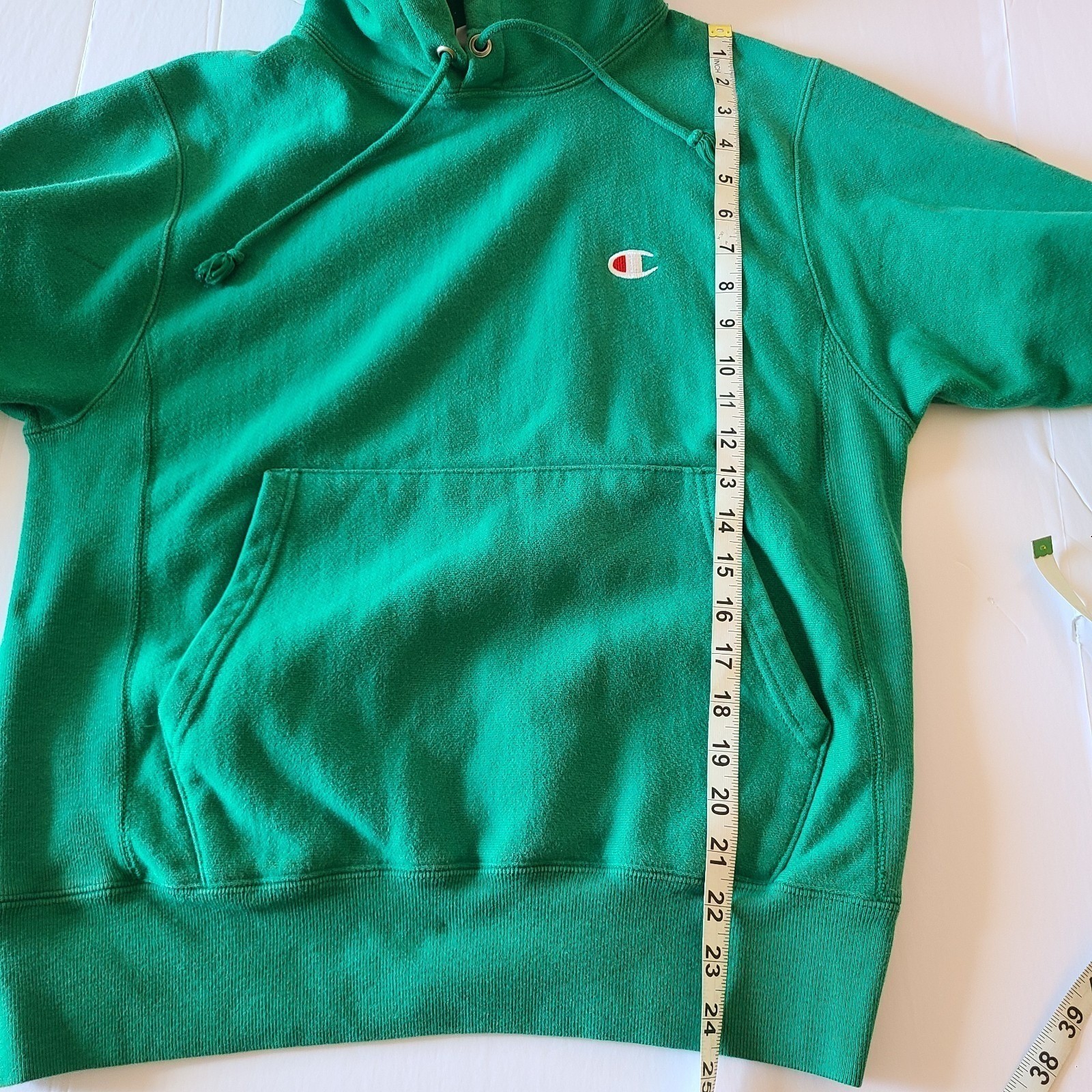 Champion Reverse Weave Hoodie Sweatshirt Green Script Logo Menswear