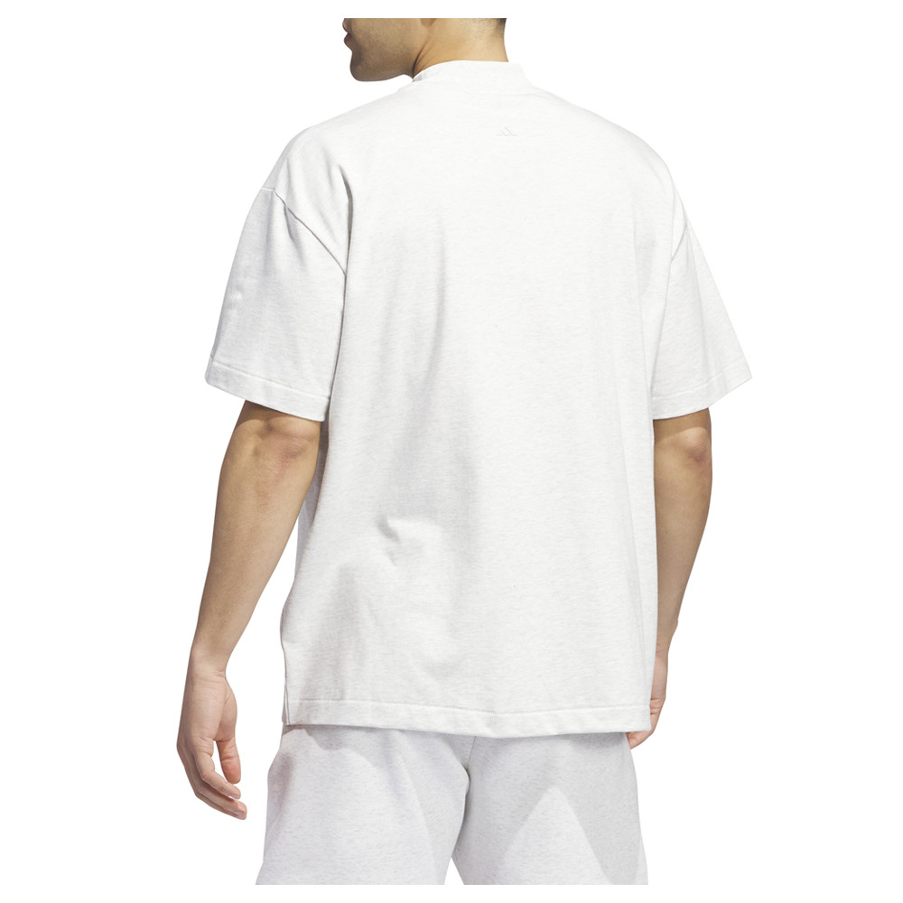 adidas Basketball Mock Neck Short Sleeve Athletic T-Shirt Mens Grey Casual Tops