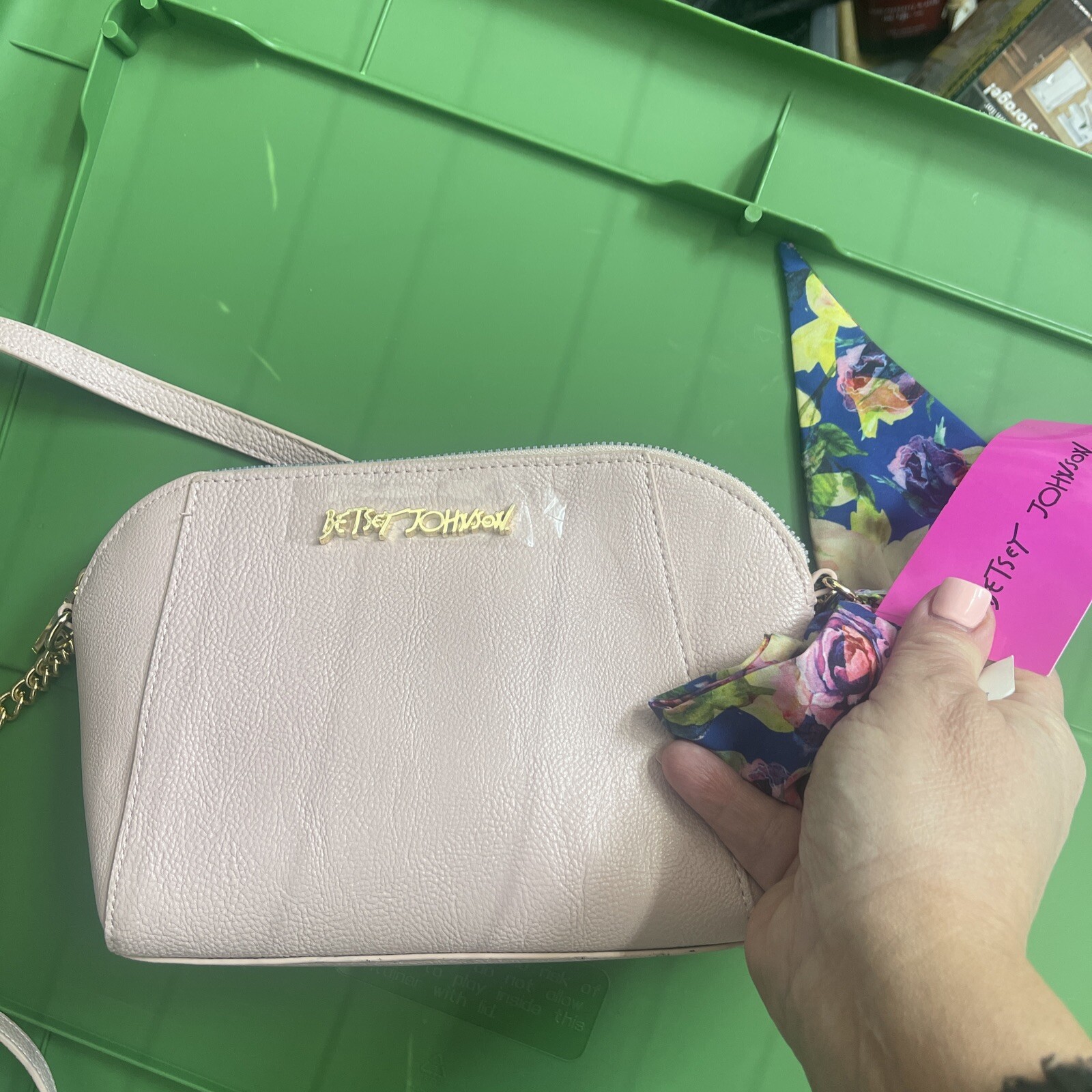 Betsey Johnson XO Anaya Crossbody with Scarf and Chain Strap Light Pink