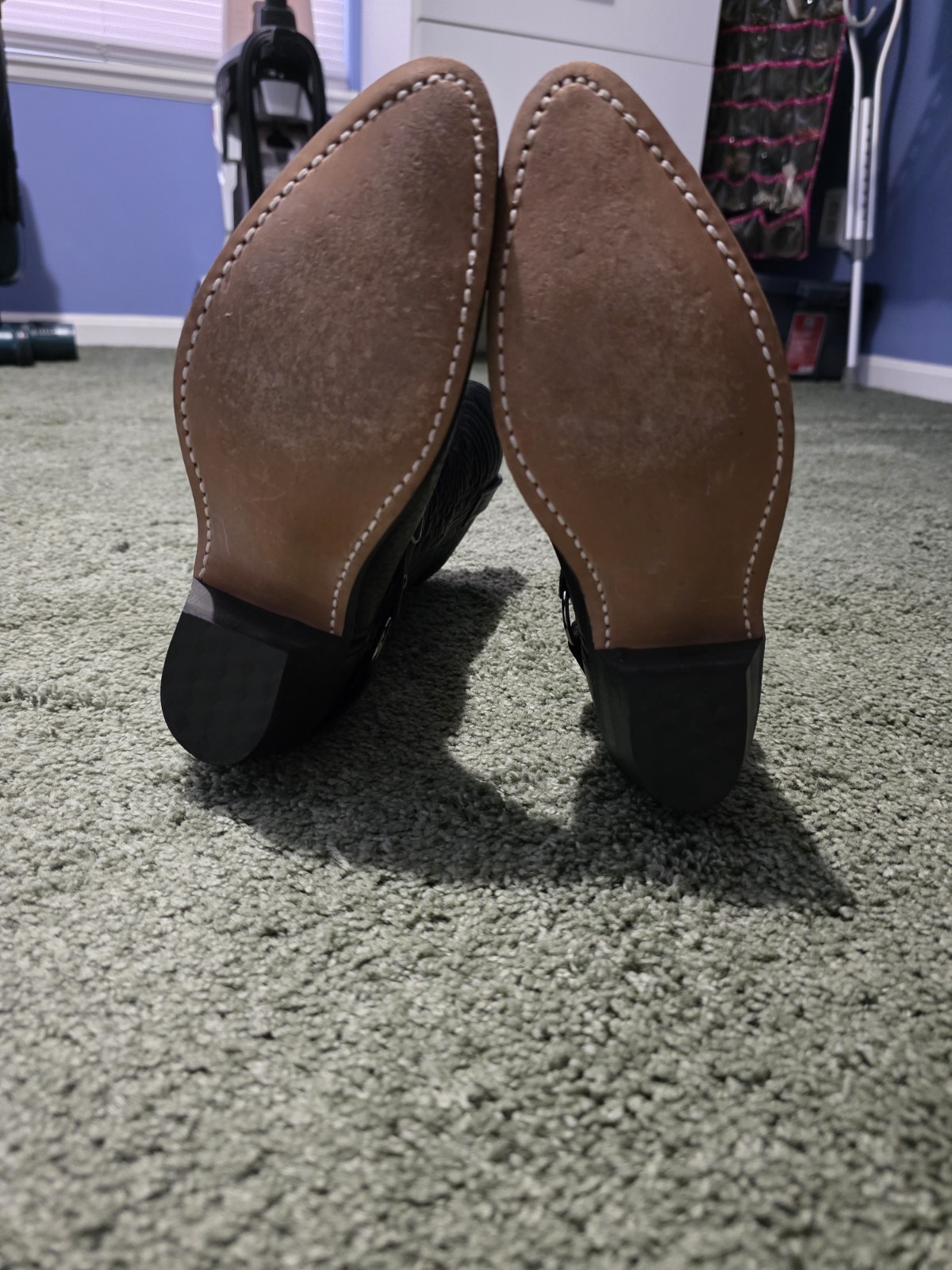 Women’s Black Leather Western Mid-Calf Pull-On Boots Pointed Toe Heart 6M