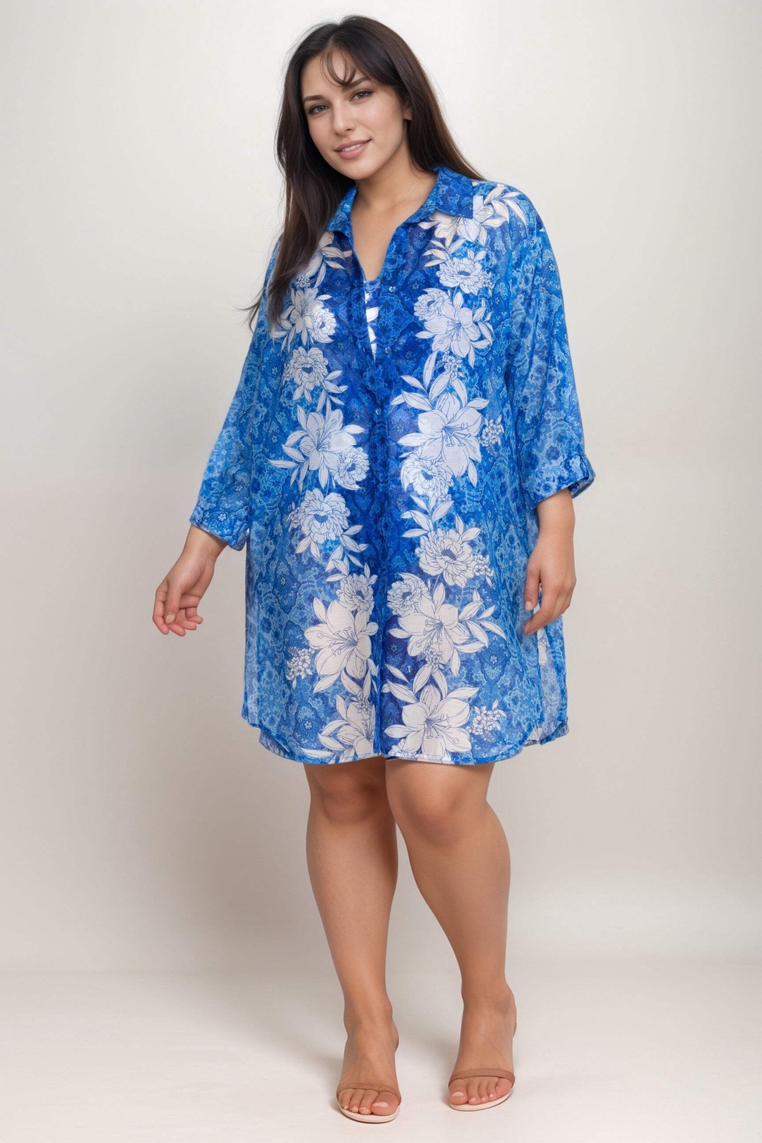 Johnny Was Blue Clio Mix Button Down Shirt Dress CSW8124-MX Plus Size