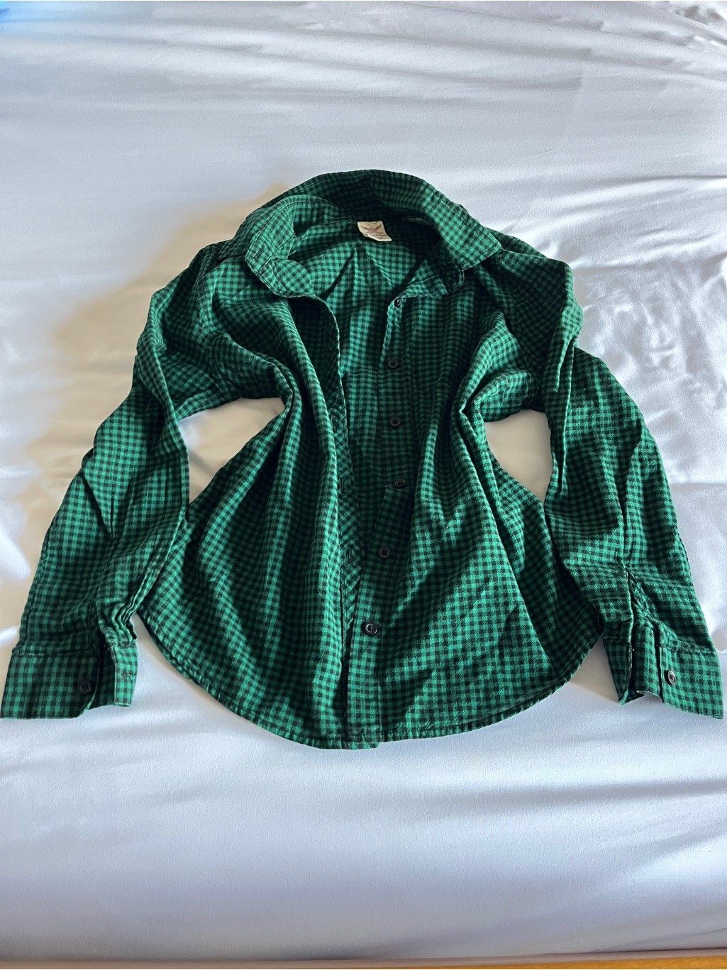 Faded Glory Green & Black Checkered Long Sleeve Gingham Button Up Shirt Size S