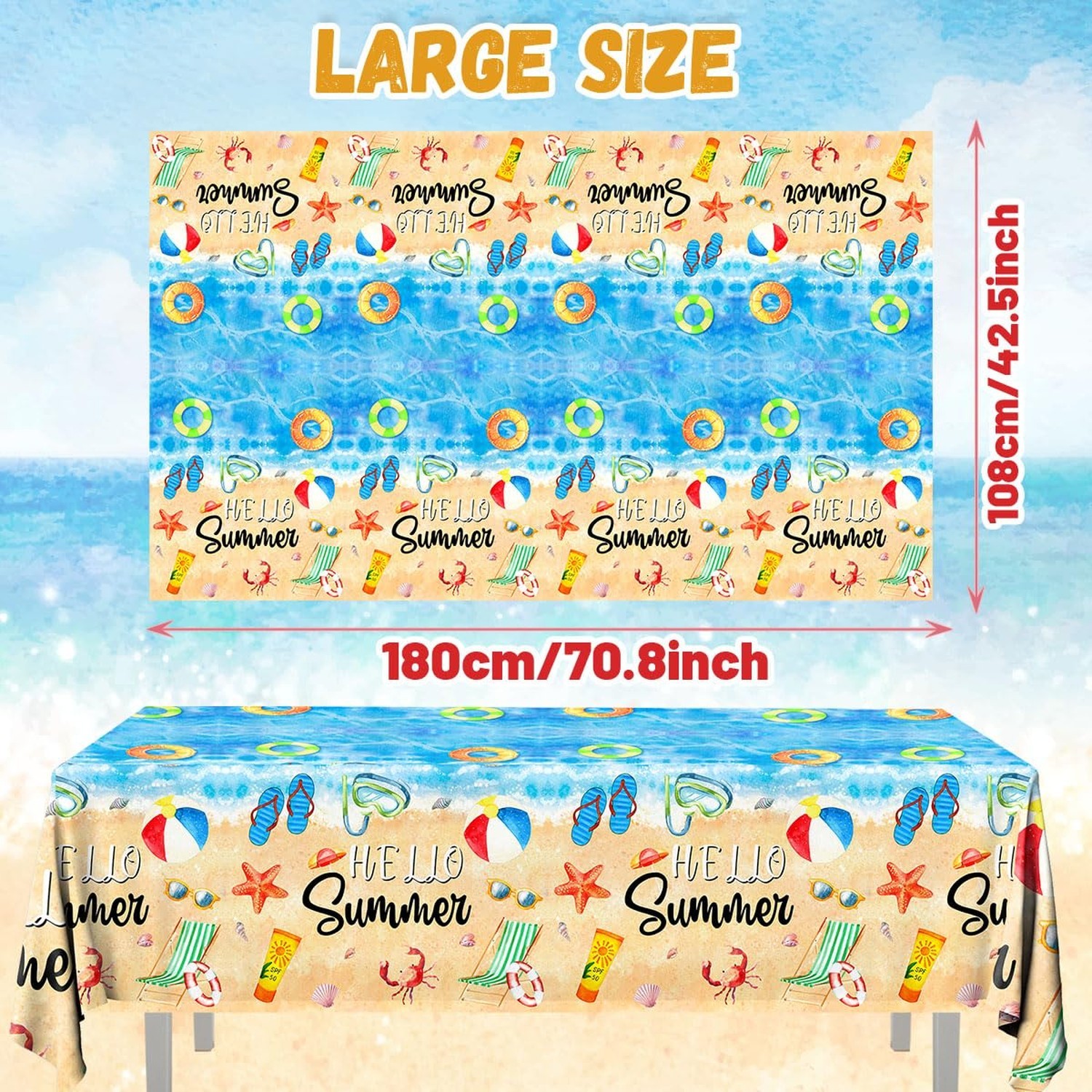 GREHUMOR Hello Summer Tablecloths Hawaiian Beach Party Table Cover 3Pcs Plast…