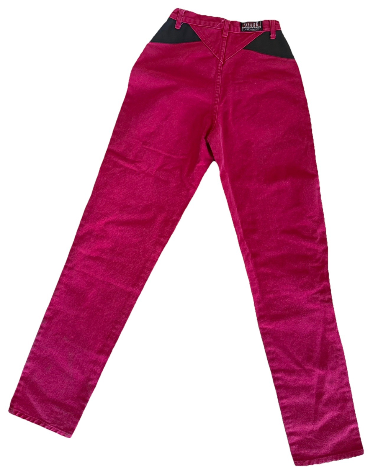 Vintage 90s Ozark Mountain red Western jeans with leather, straight‑leg size 5