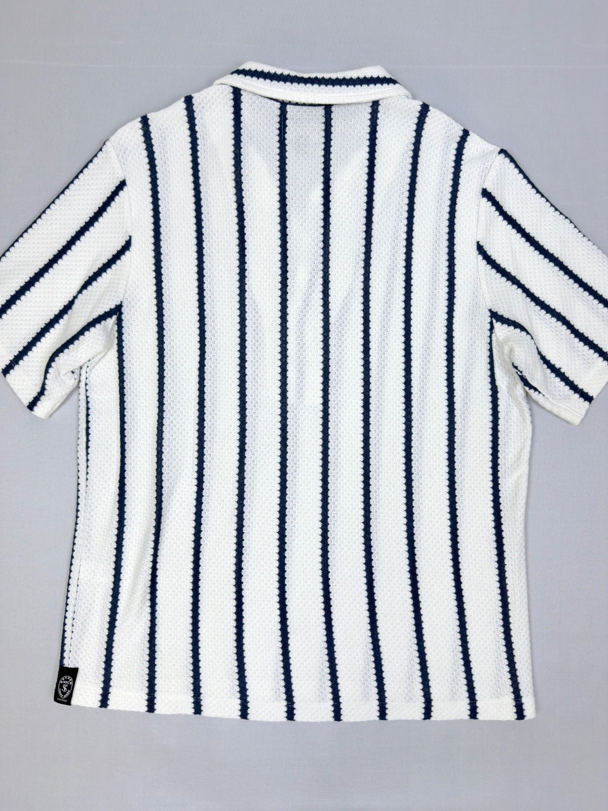 Todd Snyder Relaxed Textured Montauk Polo Coastal White Stripe Cotton Linen S