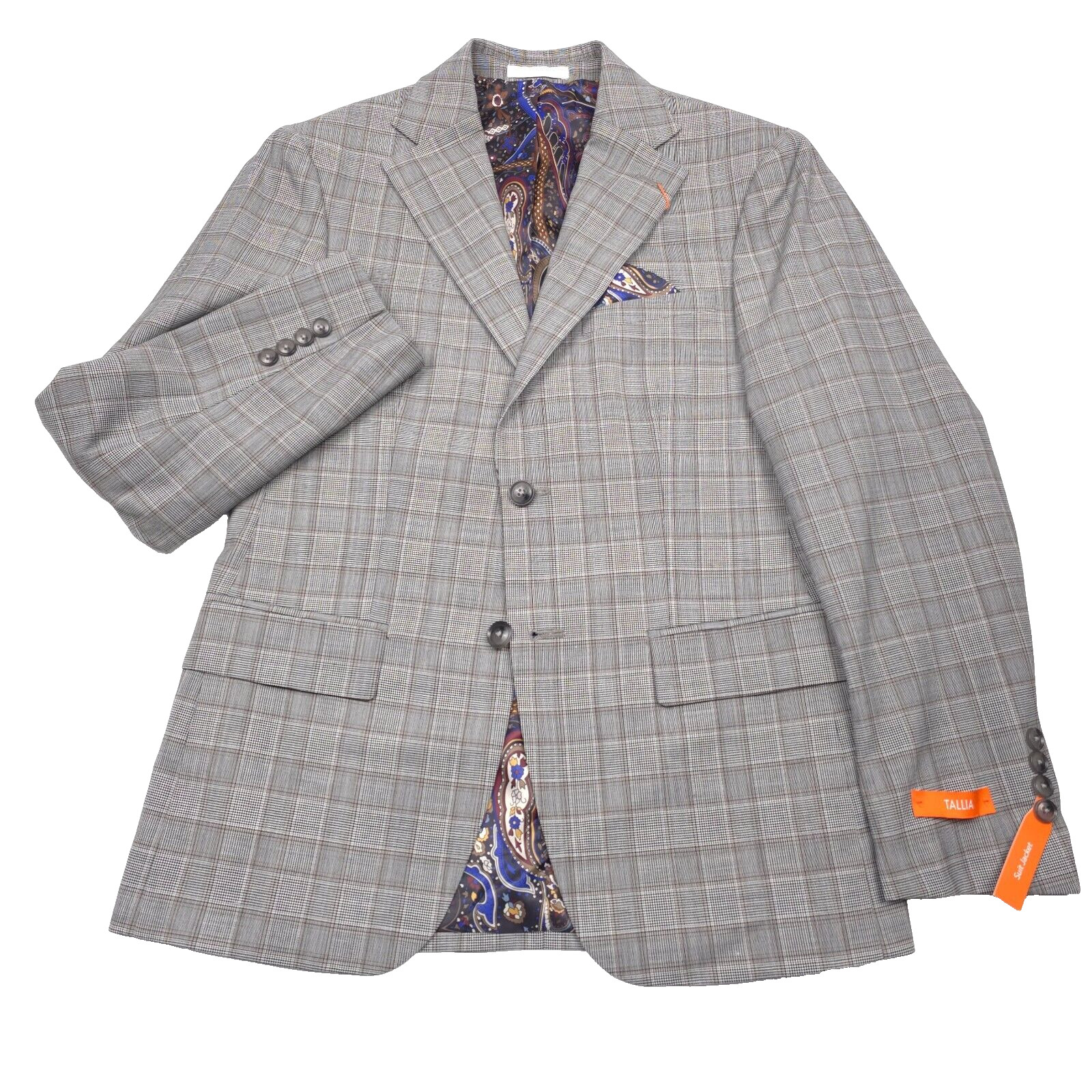 Tallia Verdello 38R Suit Jacket Slim-Fit Gray Plaid Wool Mens NWT