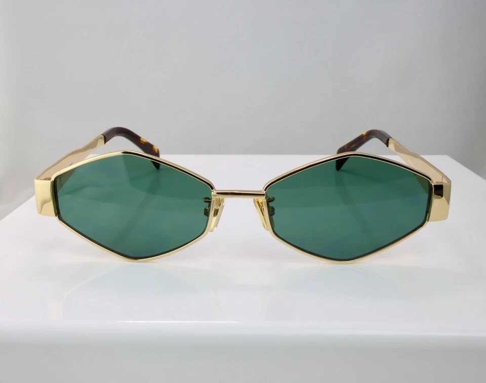 Celine CL40254U Rectangle Sunglasses Gold Frame Green Lens 54mm Unisex