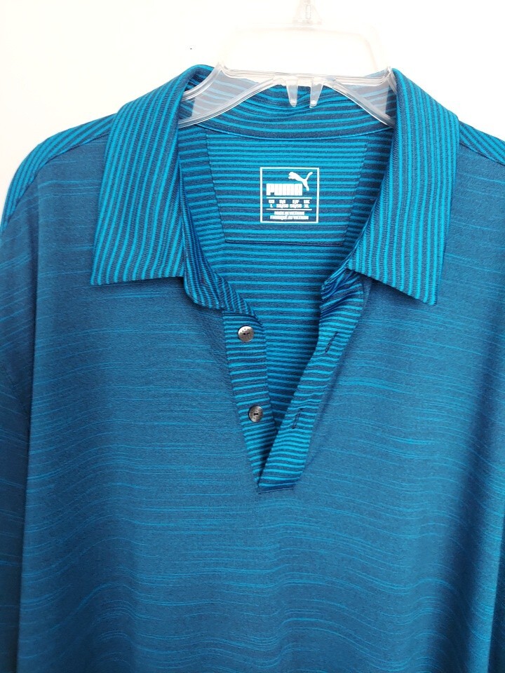 Cobra Puma Golf Dry Cell Men’s Blue Stripes Stretch Active Polo Golf Shirt Sz L