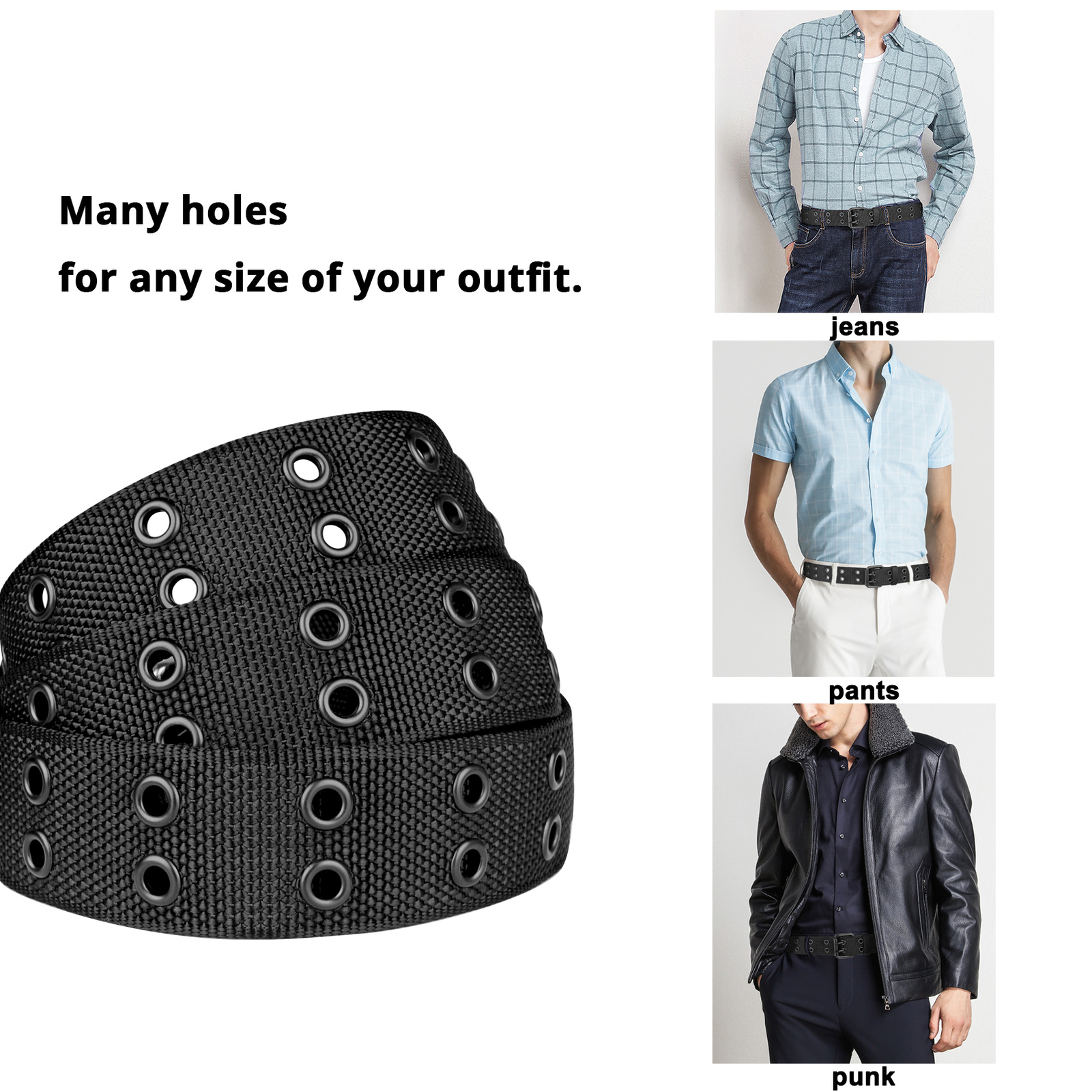 Men’s Big and Tall Grommet Belt Stylish and Adjustable for a Perfect Fit Prong