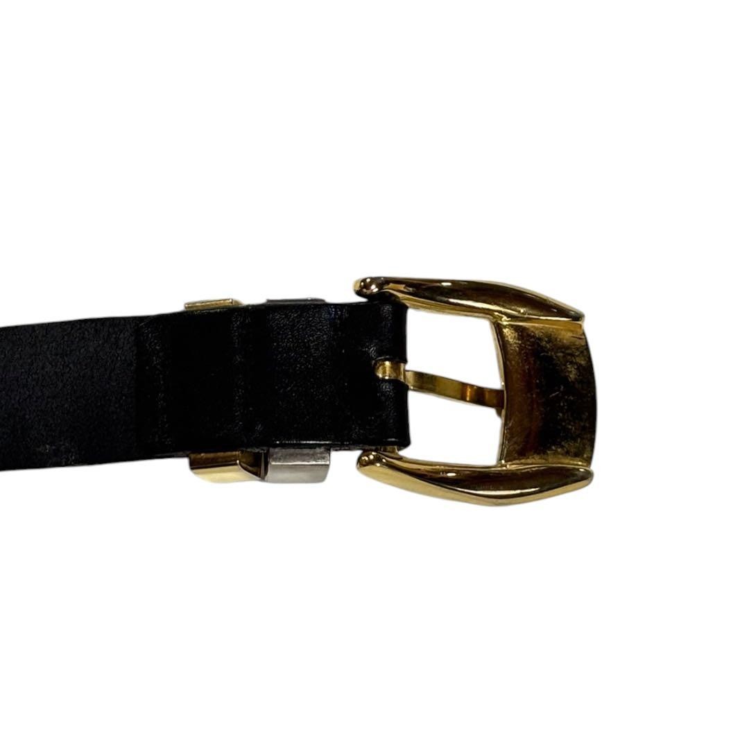 GIANNI VERSACE 1990s Studded Leather Belt Two-Tone Gold Silver Buckle Used