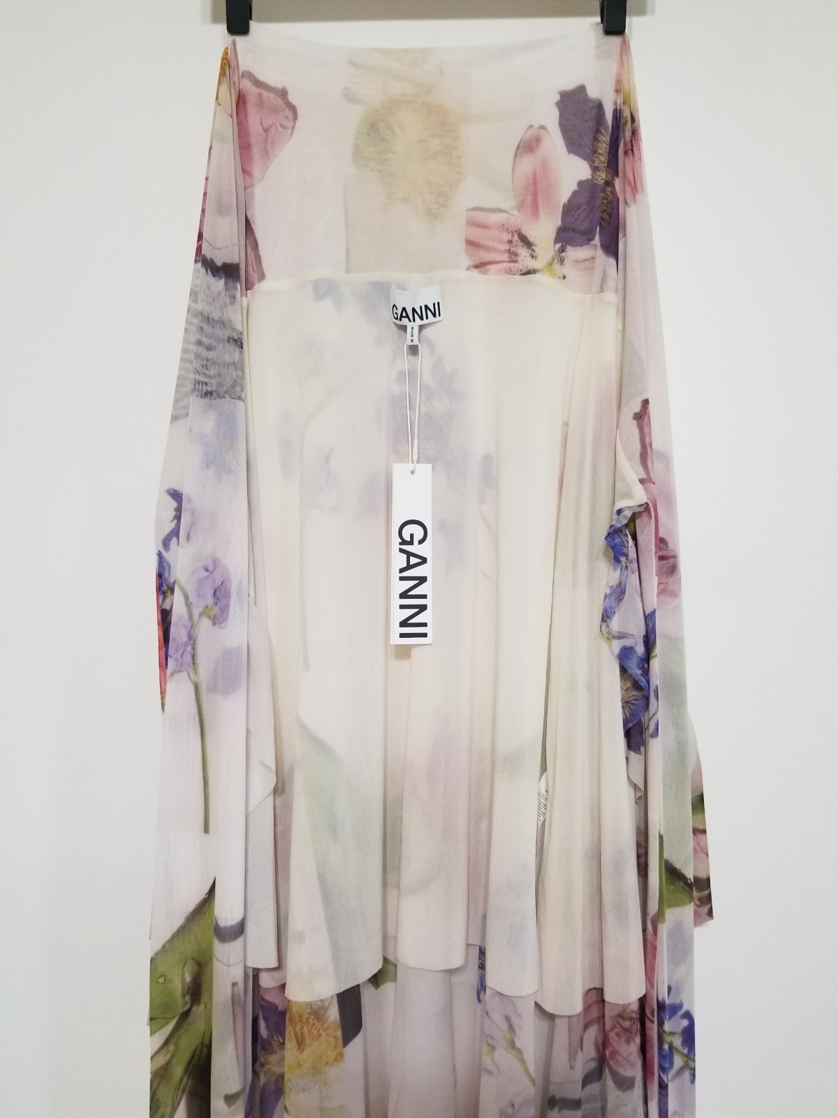 NWT GANNI Floral Mesh Ruffled Wrap Midi Skirt White Size EU 36/ US4 $225