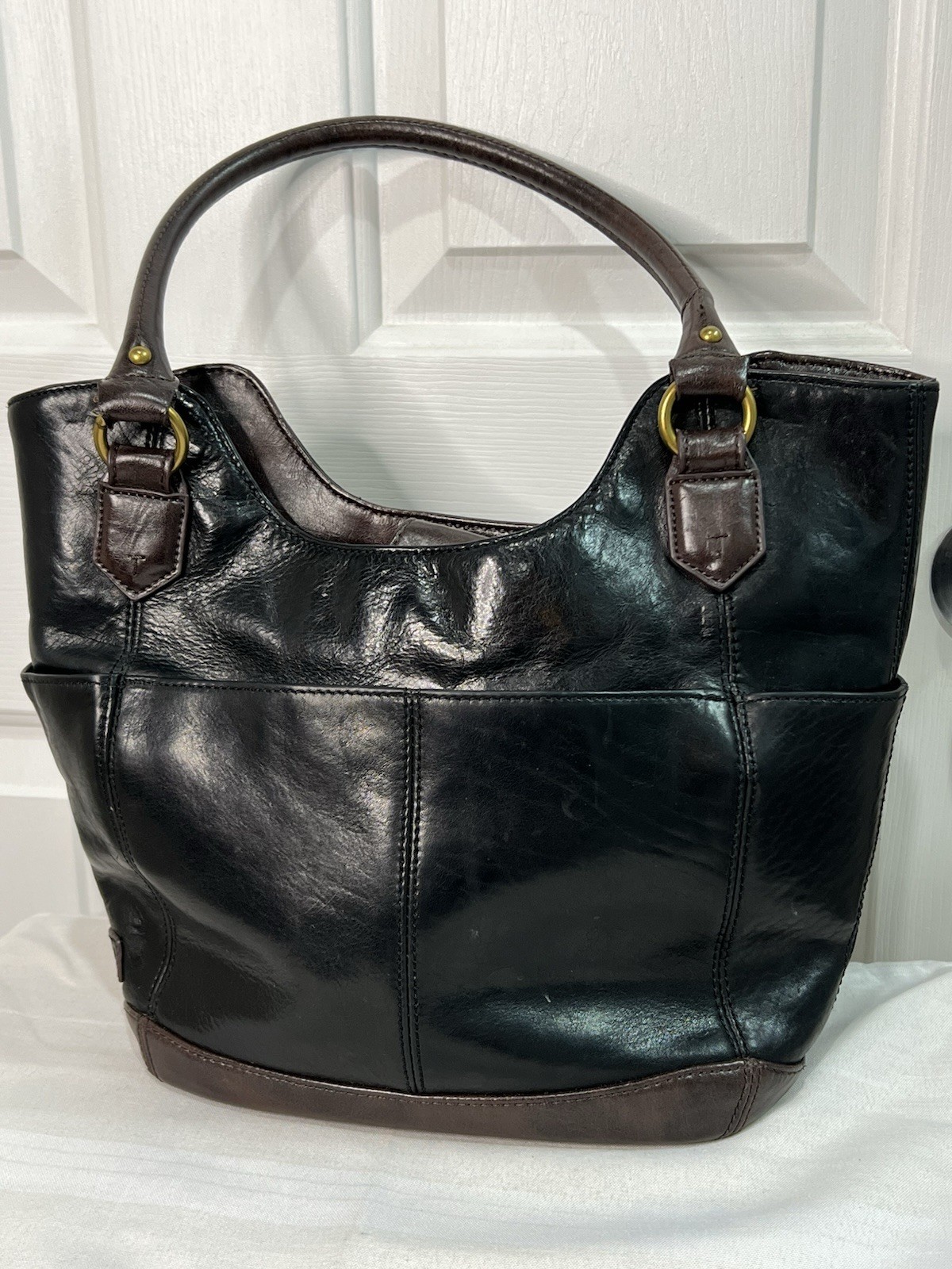 Tignanello Black Leather And Brown Man Made Trim Color Block Shoulder Bag