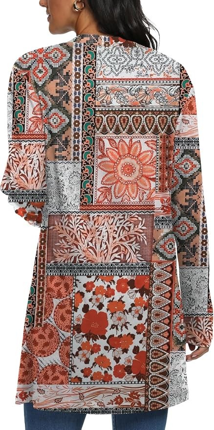 Orange Mixed Patterns Print Lightweight Straight Hem LS w/Pockets Sz.4X NWT