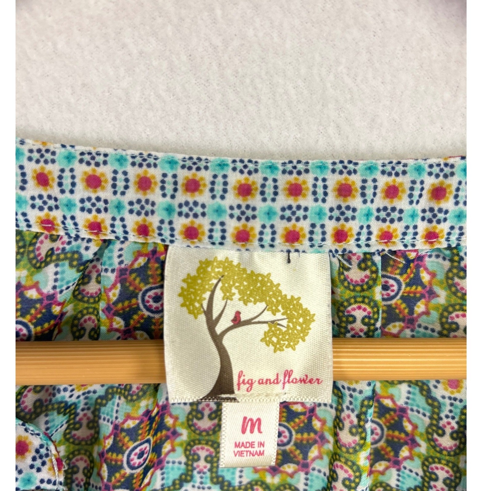 Fig and Flower Bohemian Patchwork Print Peasant Blouse Women’s Size Medium