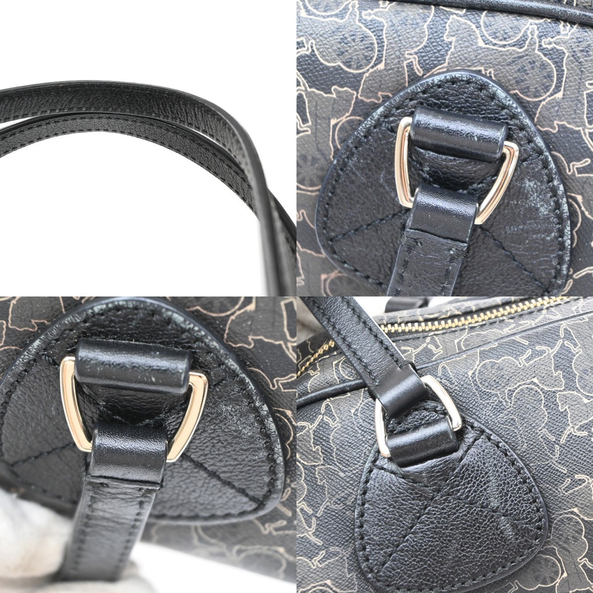 CELINE Logo Sulky Horse Carriage Shoulder Hand Bag PVC Leather Black 62KD323