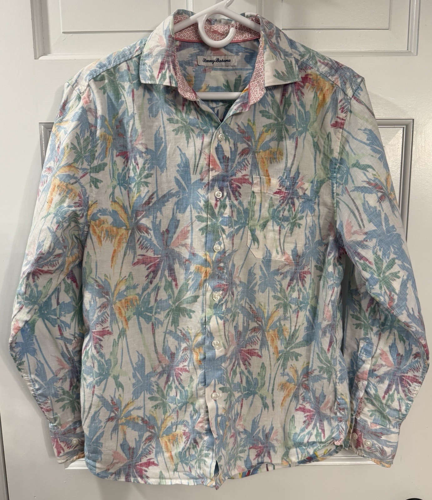 Tommy Bahama Reverse Print Linen Blend Tropical Palm Shirt Women’s Small