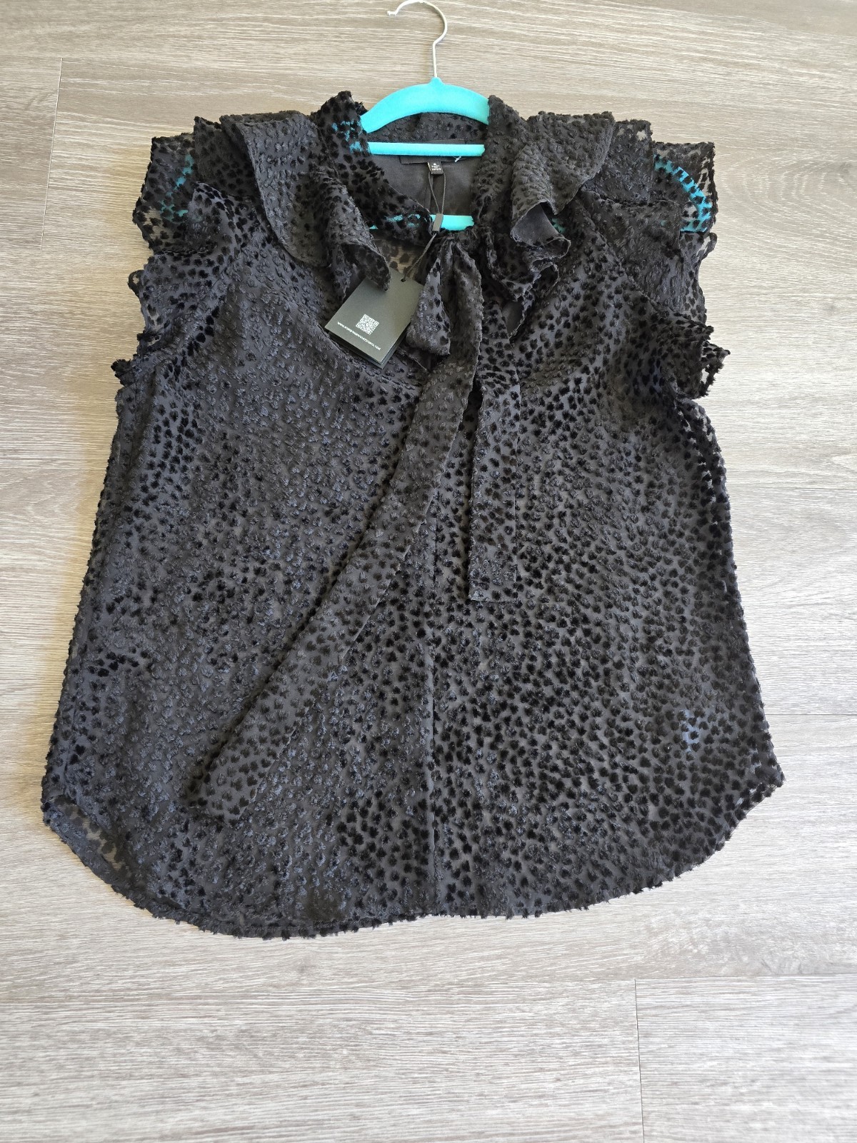 NWT Robert Rodriguez Women’s Black Sheer Flutter Sleeve Blouse. Sz 8