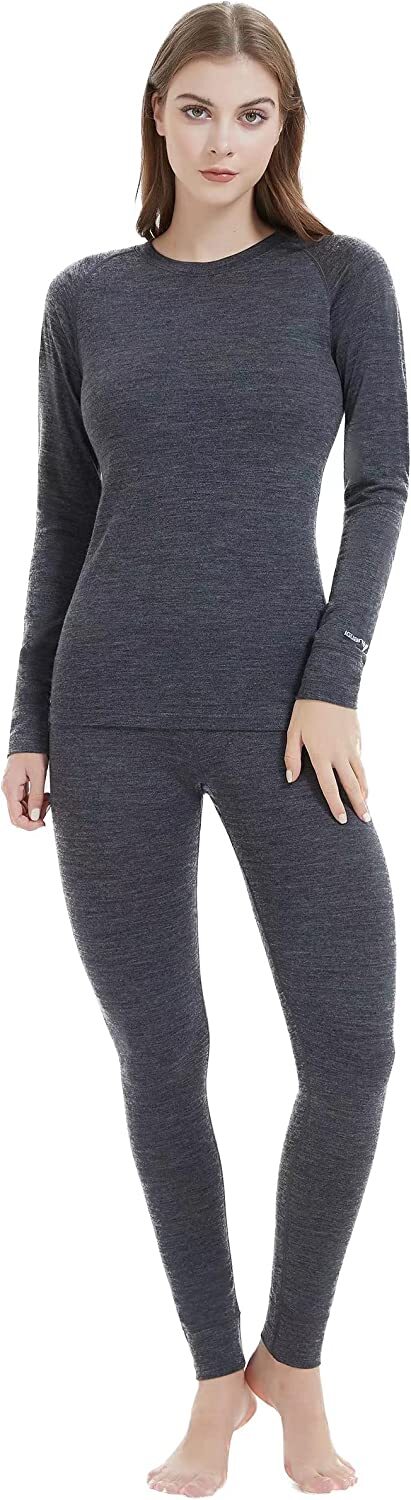 Womens 100% Merino Wool Base Layer Set Winter Thermal Underwear Top Long Johns
