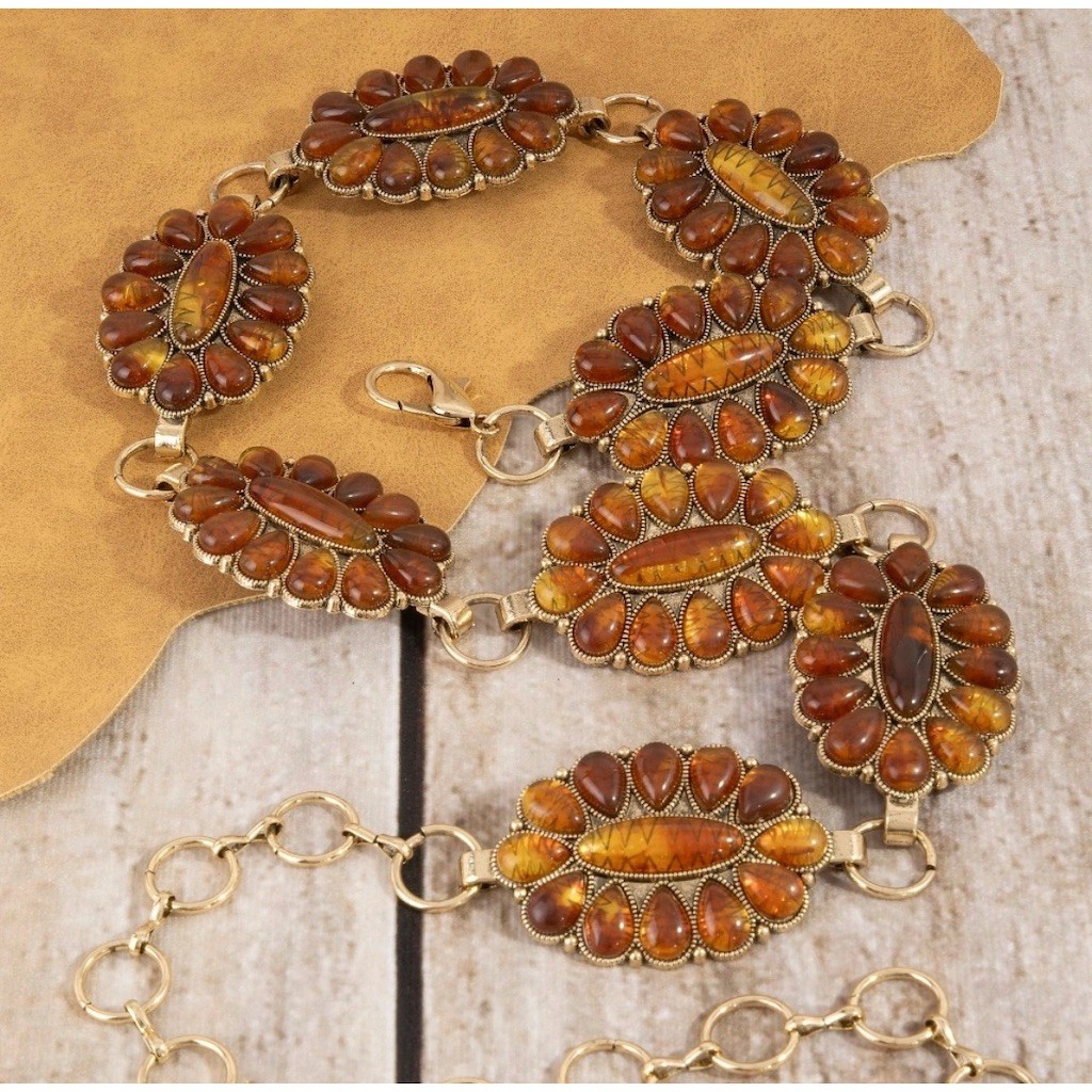 Gold Boho Cowgirl Concho Cabochon Western Chain Belt Rodeo Hippie Festival