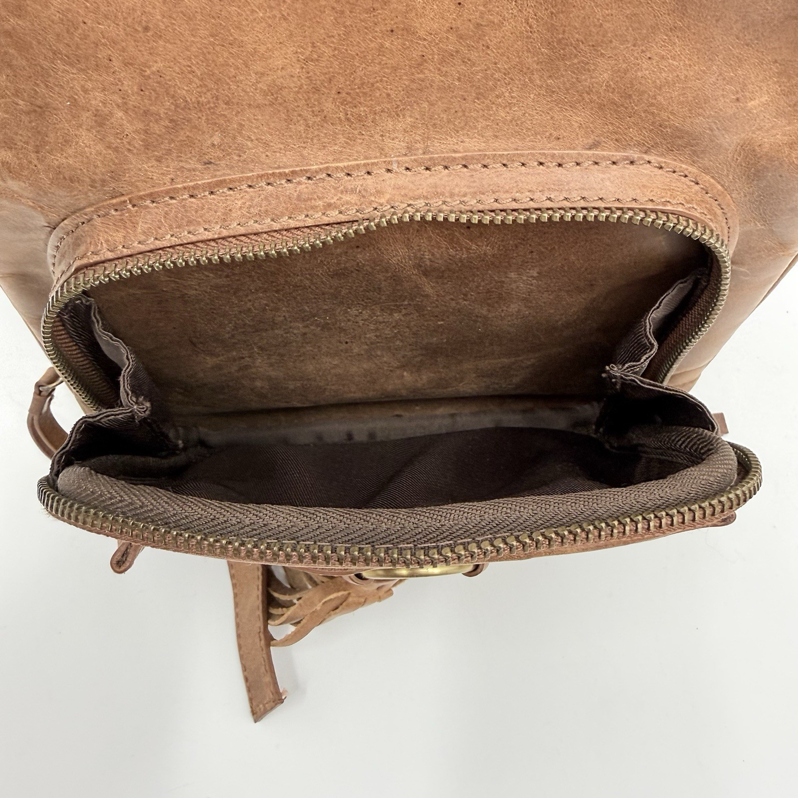 Bolo Brown Genuine Leather Mini Backpack Purse Tassel Front Pocket YKK Zip Boho