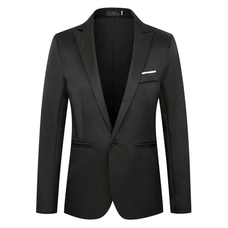 Men’s Business Casual One Button Jacket Blazer Wedding Slim Fit Long sleeve B