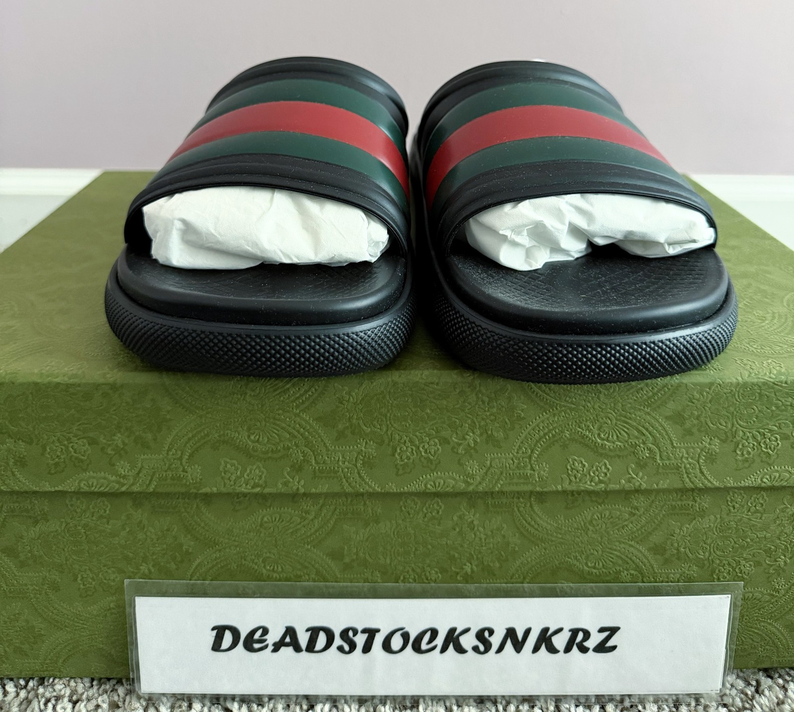 GUCCI Web Slide Sandal Black Green Red 780286 J8700 1025 Size GUCCI 8/Men’s 8-9