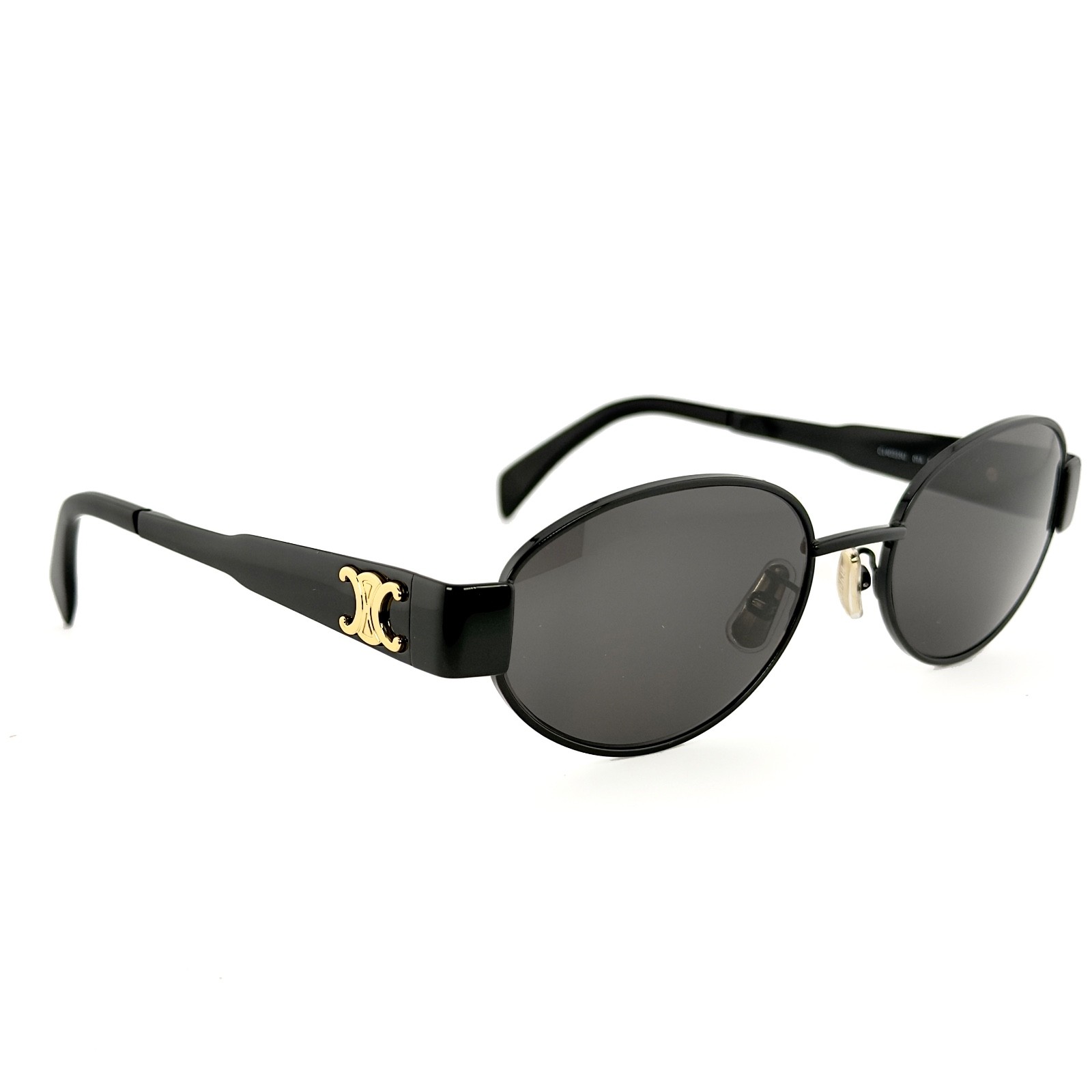 CELINE CL40235U 40235 METAL TRIOMPHE Black Gold Logo Oval Unisex Sunglasses 01A