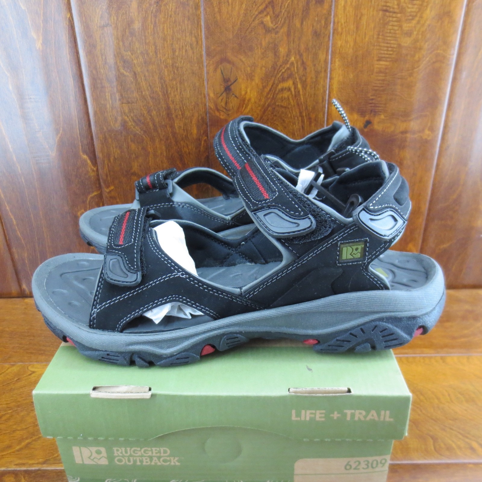 Rugged Outback 62309 Life Trail Rapid Sandals Black Mens Size 10