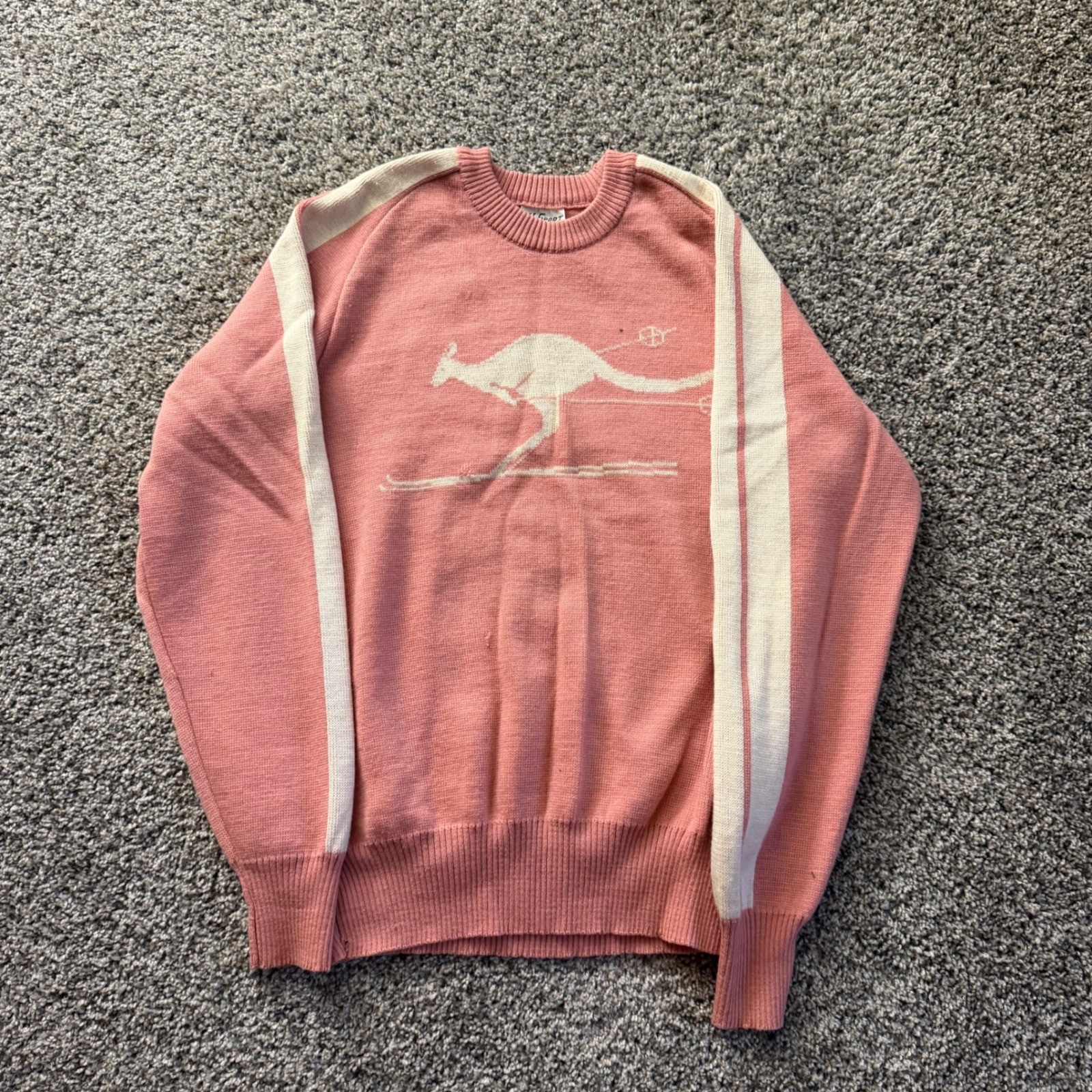 Vintage 70s HySport Australia Wool Skiing Kangaroo Sweater Pink Mens XOS / XL