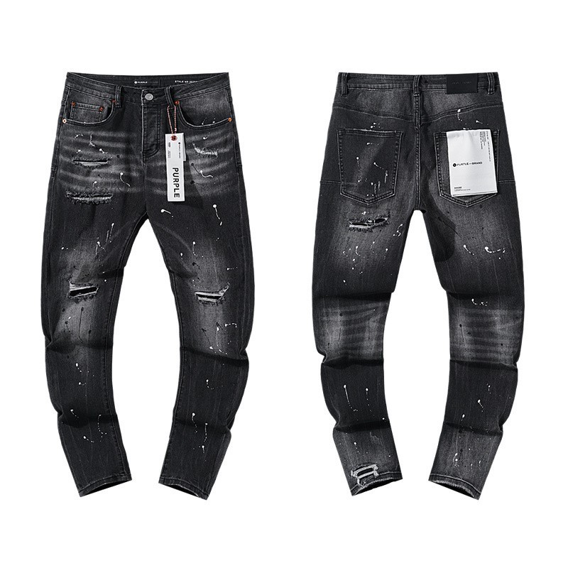 NEW 2026 purple Brand Skinny Slim Fit White Black Paint Splatter Distressed