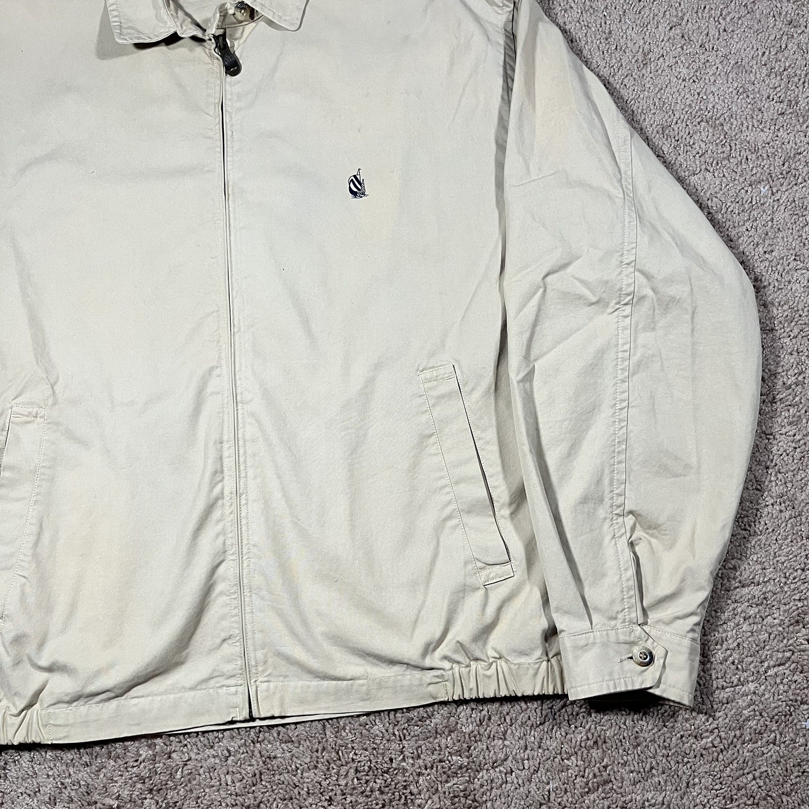 vtg Nautica Jacket Mens XL Beige Bomber Zip Up Cotton Lined Classic