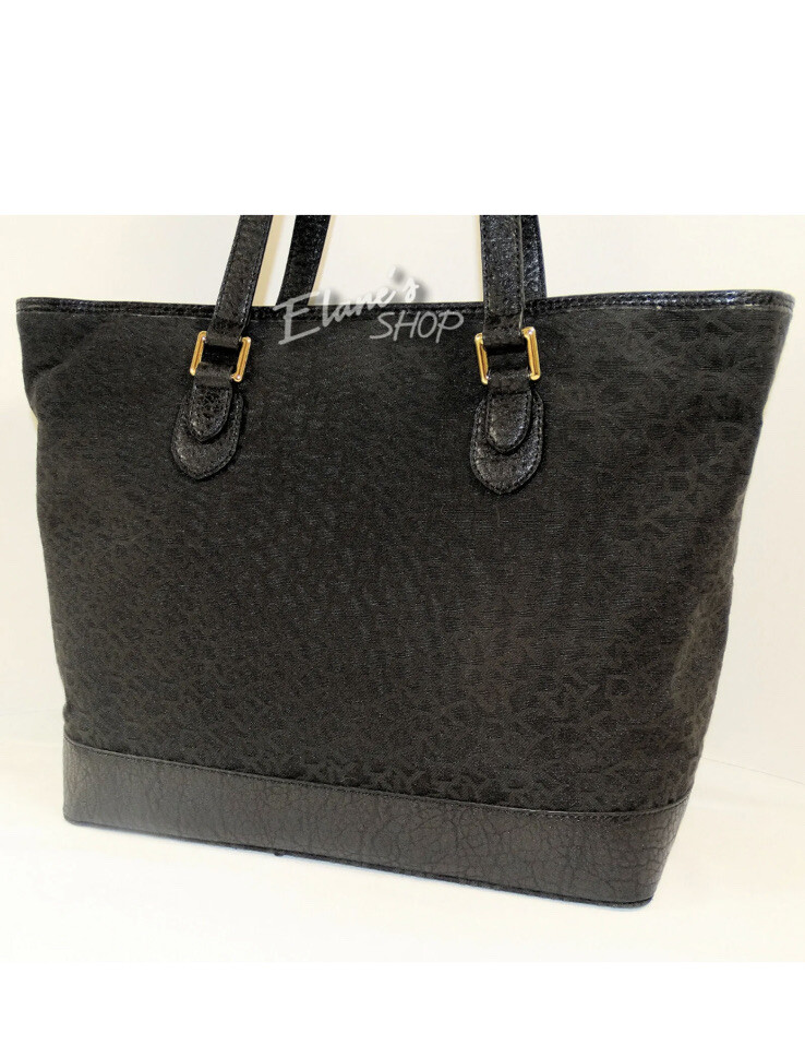 DKNY Authentic Signature t&c w/CIRCLE TURN-LOCK Black Tote HANDBAG NWT