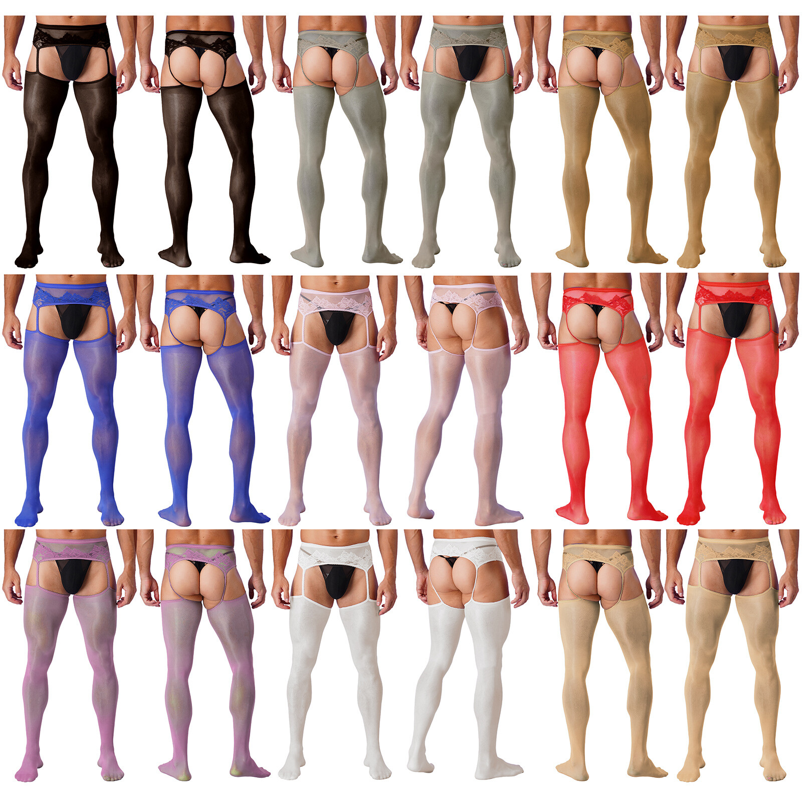 US Men’s See Through Cut Out Crotchless Pantyhose Stretchy Thigh High Stockings