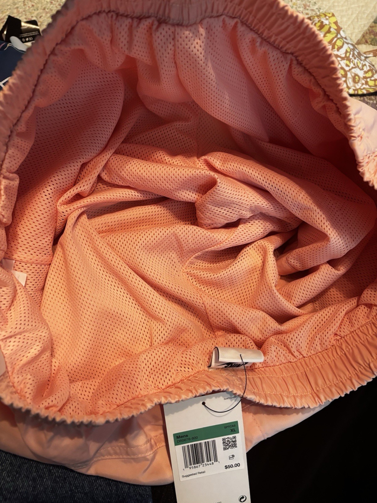 NIKE Mens Standard Fit Mid Thigh Length Peach Size X-Large New With Tags