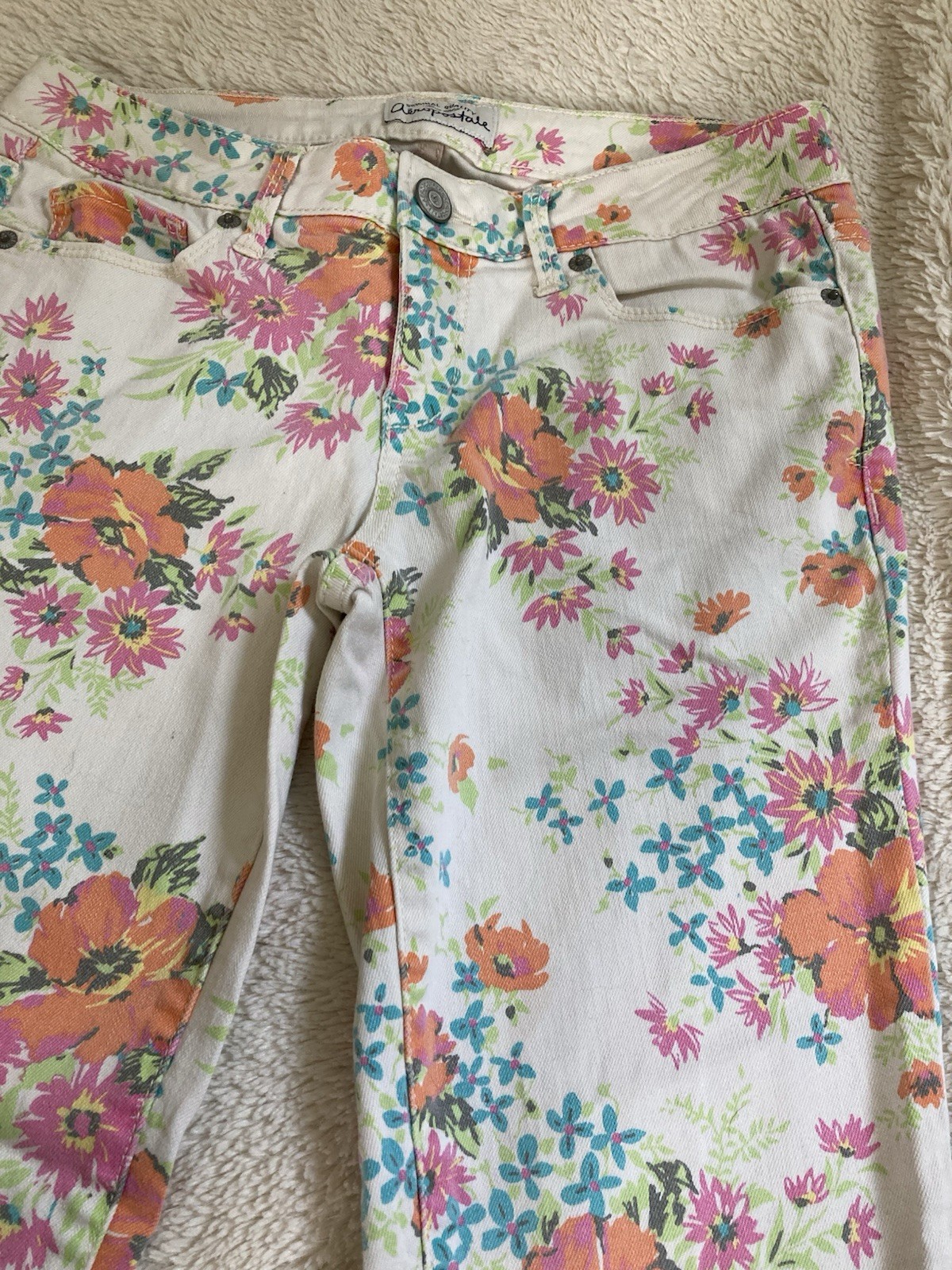 Aéropostale Y2K Floral Skinny Denim Ashley Jeans White Women’s 5-Pocket Reg