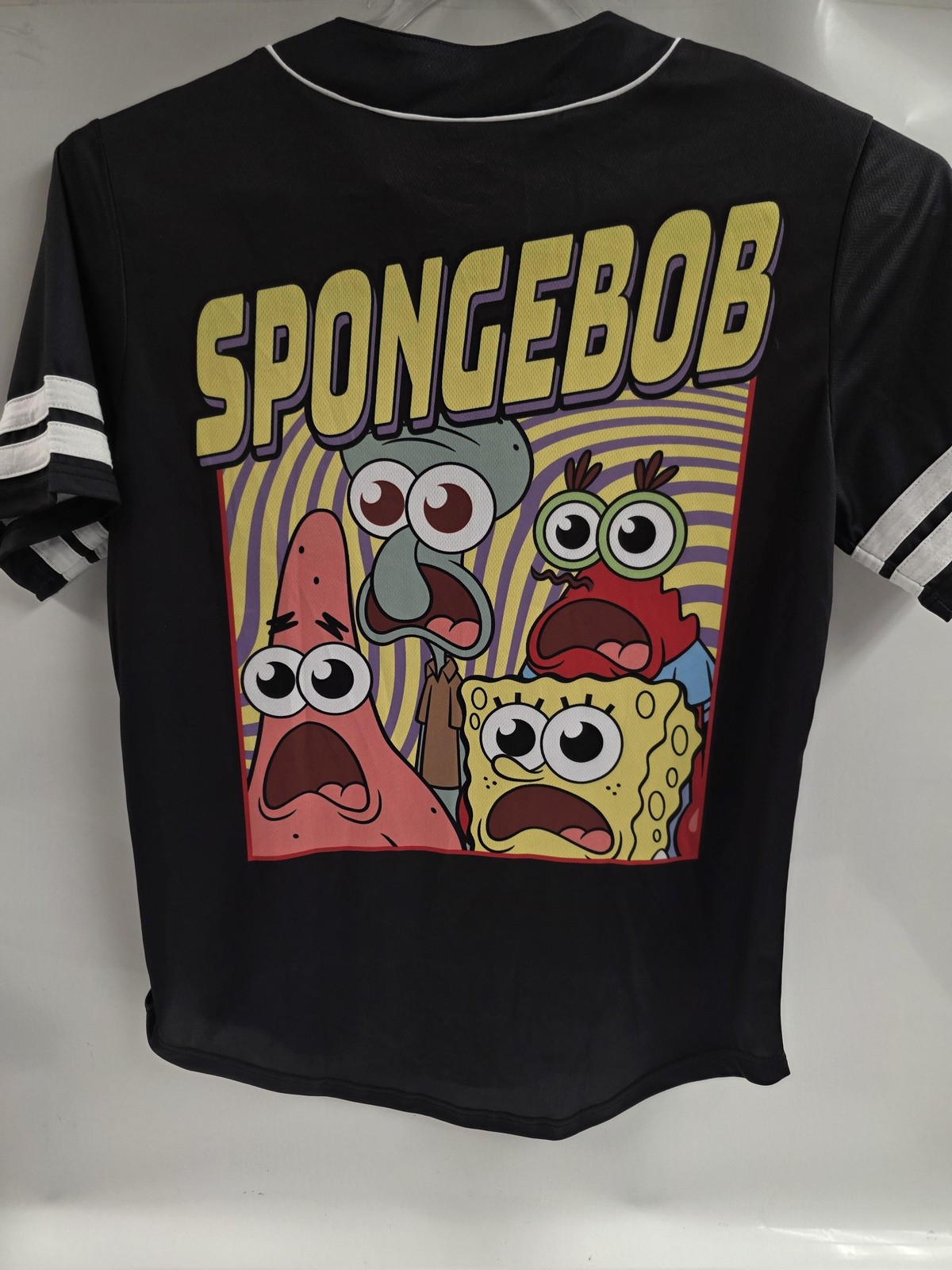 SpongeBob Nickelodeon Shirt Mens Medium Black Baseball Jersey Button Up Graphic