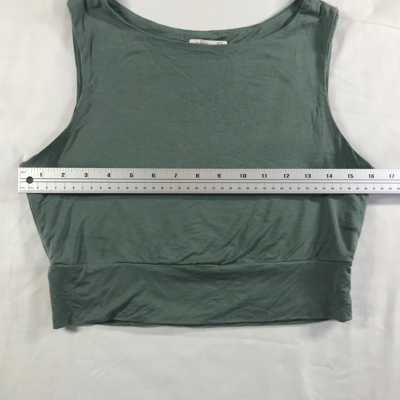 Sozy Sage Green Modal Blend Sleeveless Crop Top Boat Neck Banded Hem Large