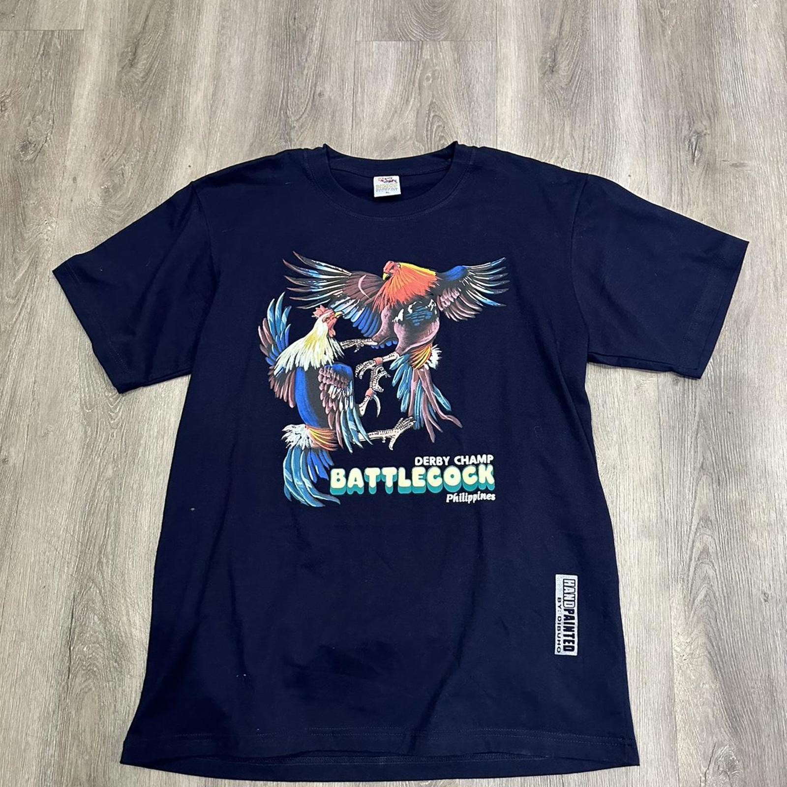 Hand painted Navy Derby Champ Battlecock Philippines T-shirt size xl