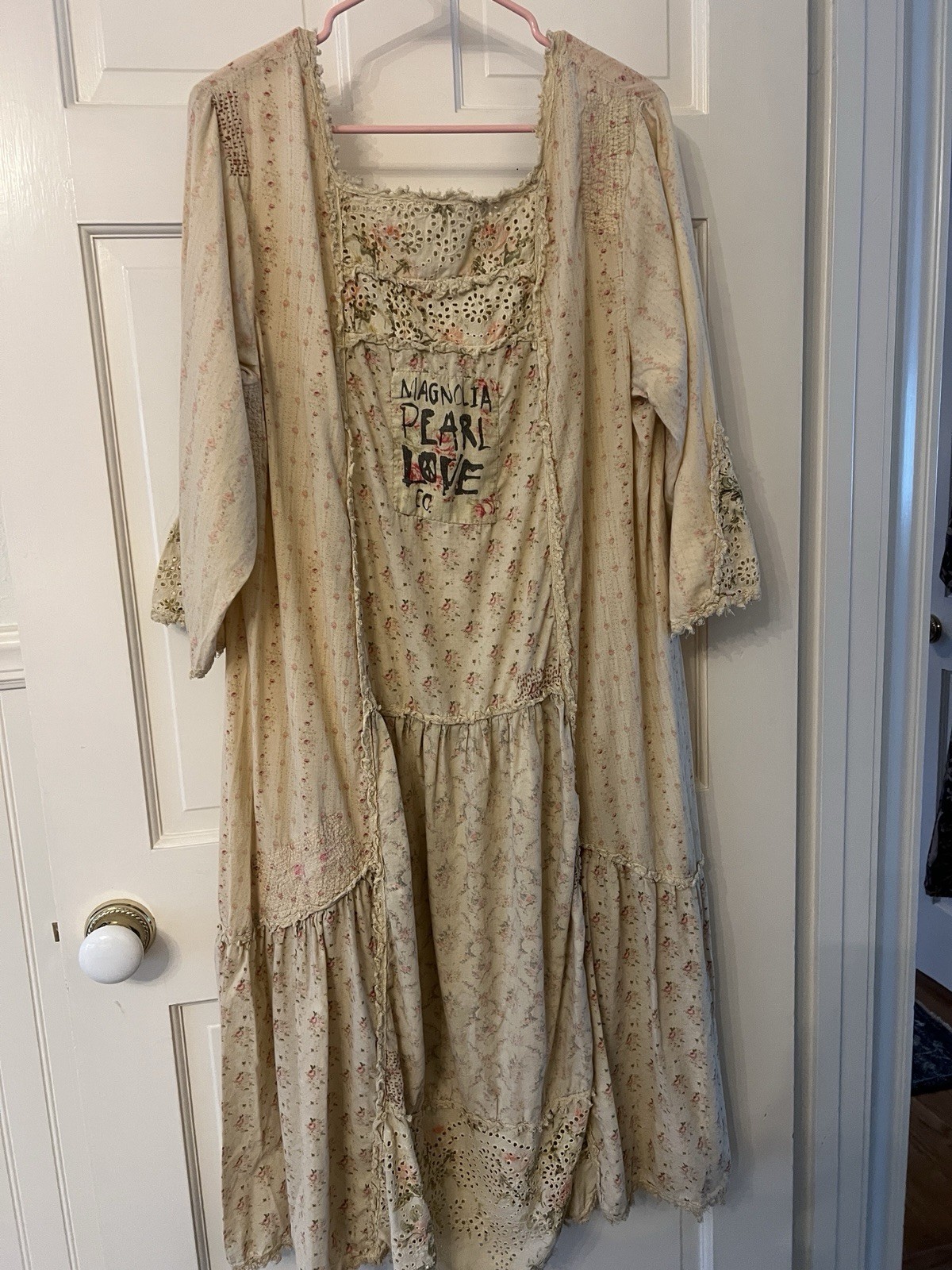 Magnolia Pearl Floral Eyelet Maxi Dress Square Neck One Size