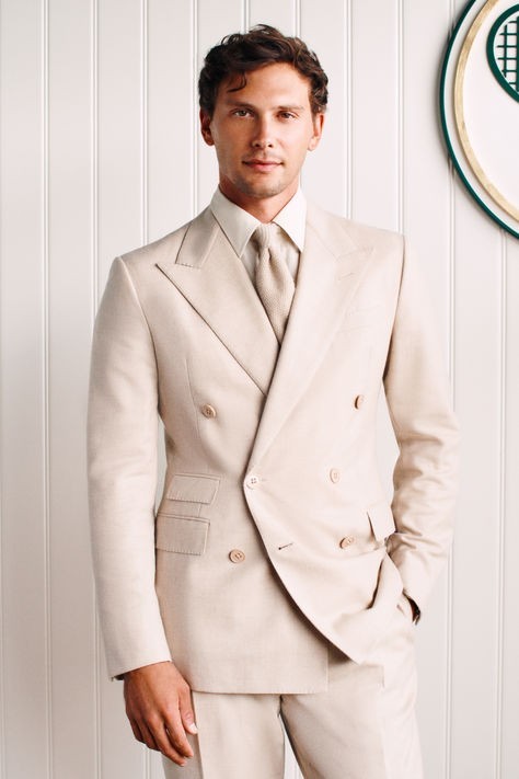 Beige Men’s Suits Formal Tuxedos Double Breasted Prom Jacket Peak Lapel Coat