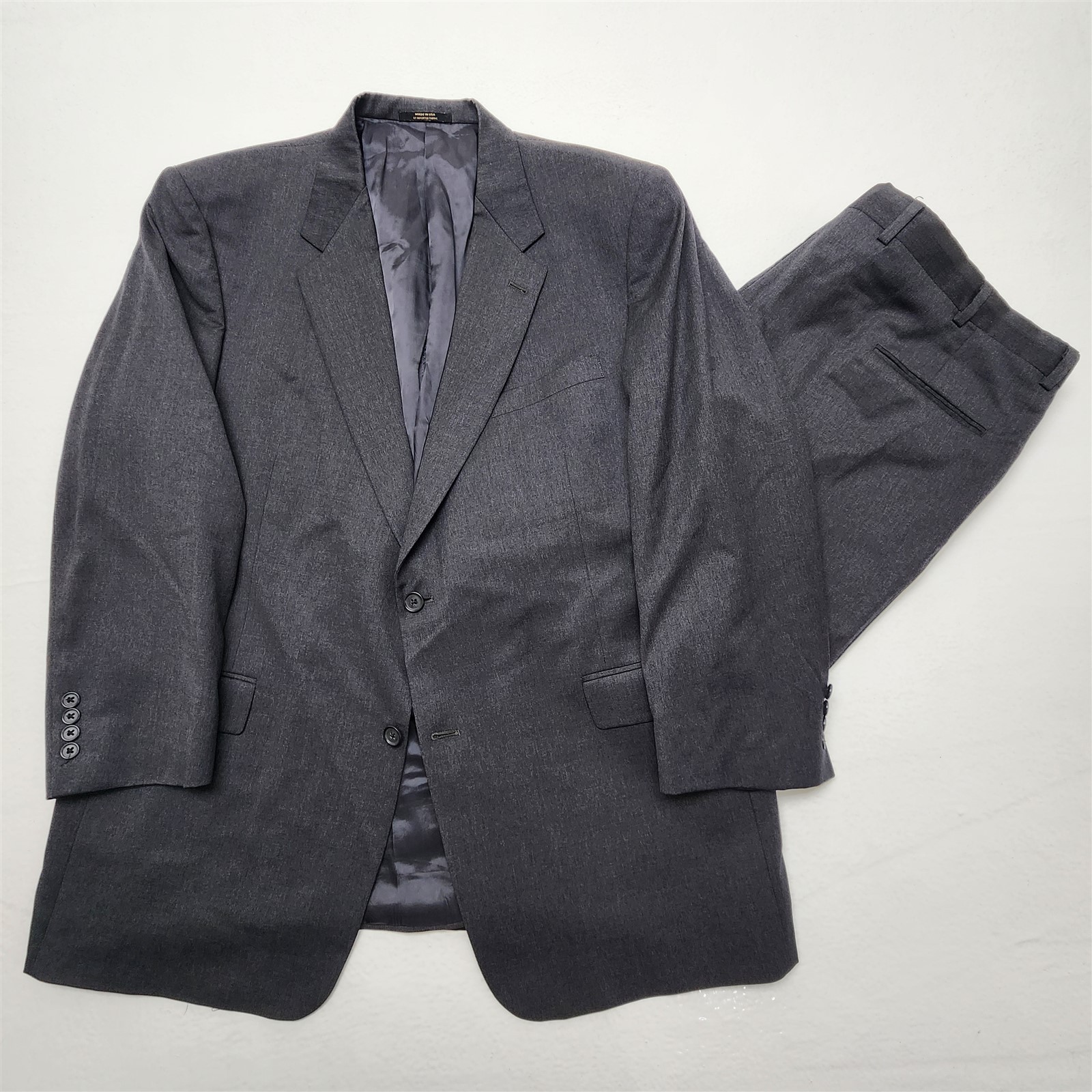 Vtg Hart Schaffner Marx USA 48R 42×30 Gray Gold Trumpeter Strong Shoulder Suit
