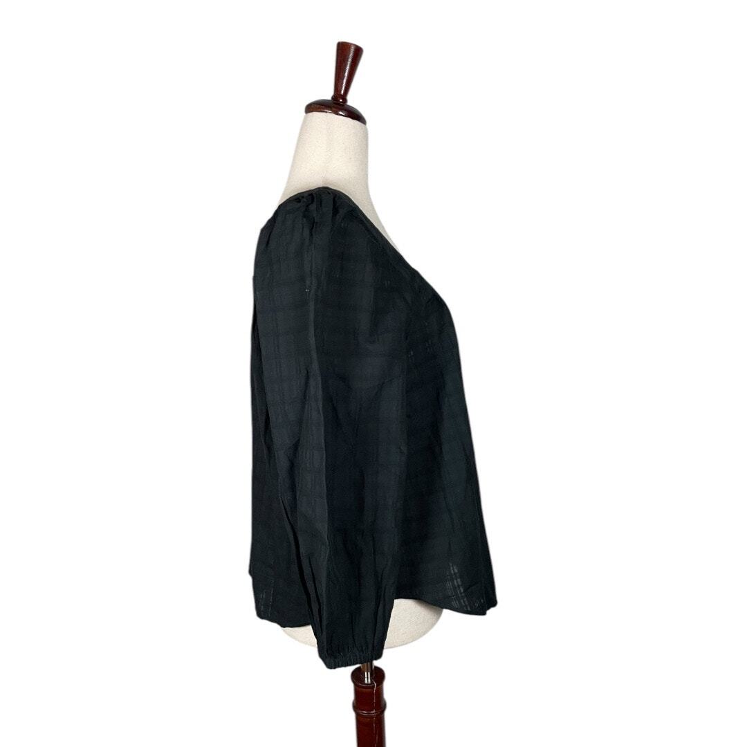 NEW $88 Madewell Square-Neck Bubble-Sleeve Top in Plaid-True Black++ Size: S