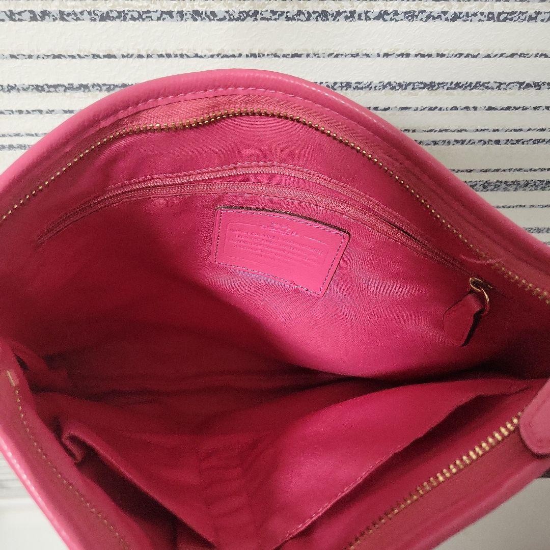 COACH Logo Pattern Shoulder Bag Beige Pink Synthetic Fiber Women’s Crossbody