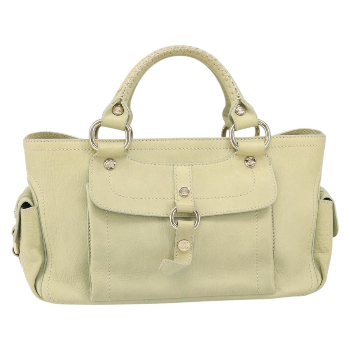 CELINE Boogie Hand Bag Leather Green Gold Auth BA9733
