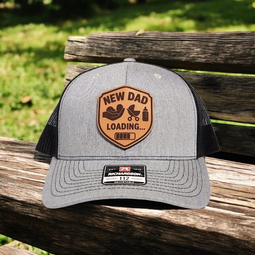 New Dad Trucker Hat, Expecting Dad Gift, Leather Patch Hat, Camo, Richardson 112