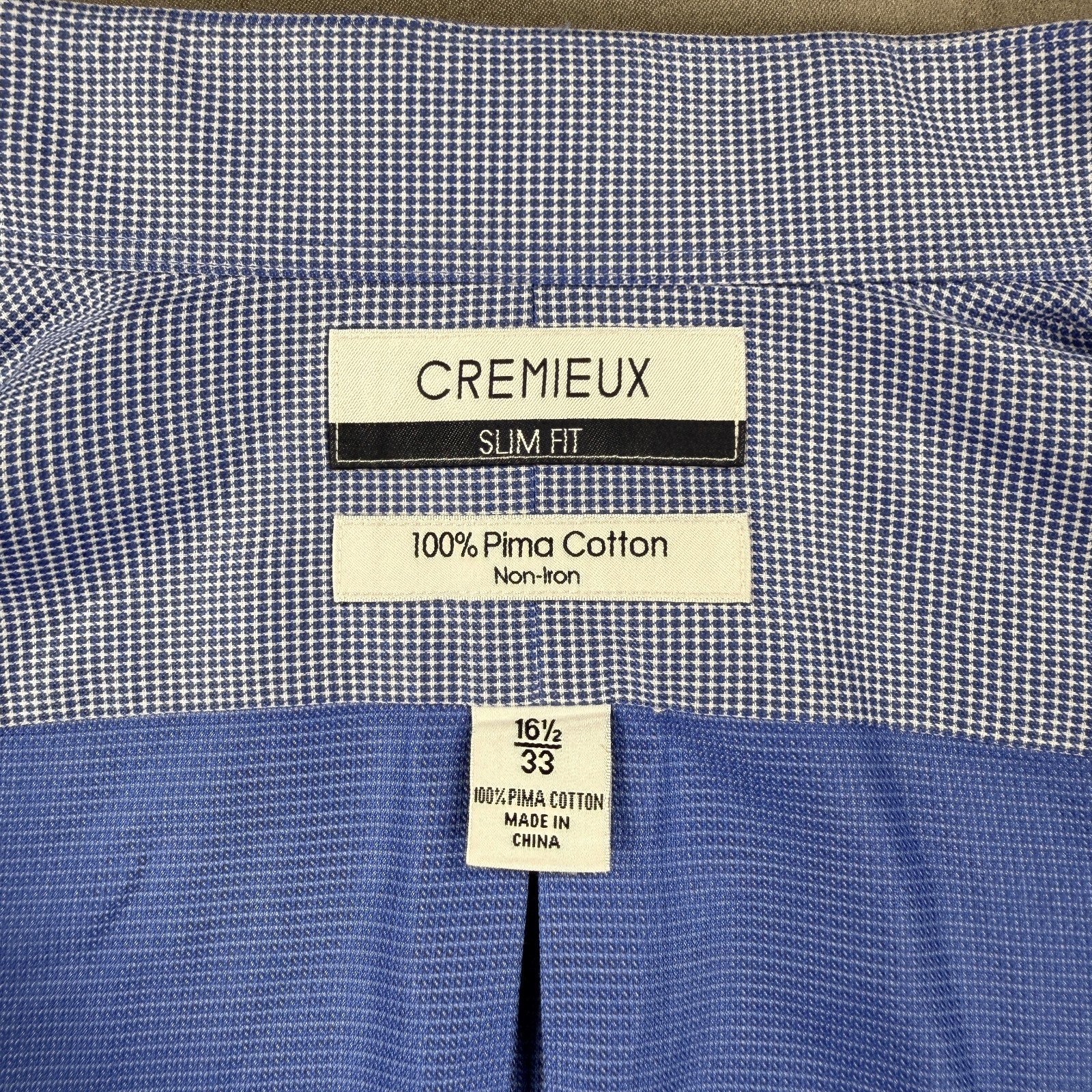 Cremieux Men’s Slim Fit Pima Blue Dot Cotton Non-Iron LS Shirt Sz 16.5 x 33
