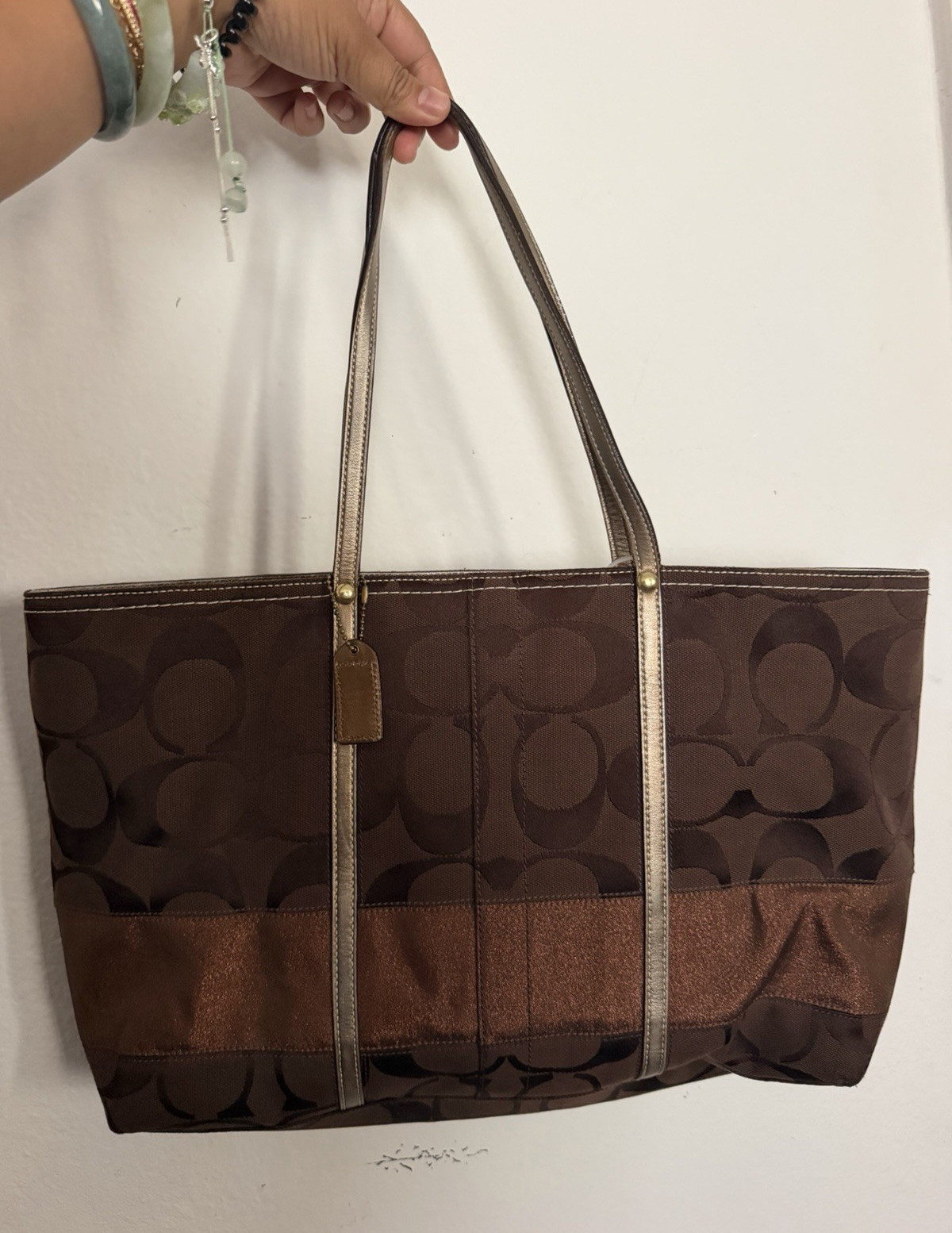 Y2K Coach 11099 Legacy Signature Stripe Brown Jacquard Large Tote